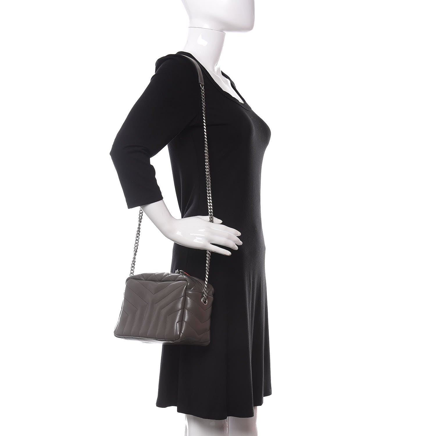Saint Laurent Calfskin Y Quilted Monogram Small Loulou Bowling Bag Earth 2 of 9