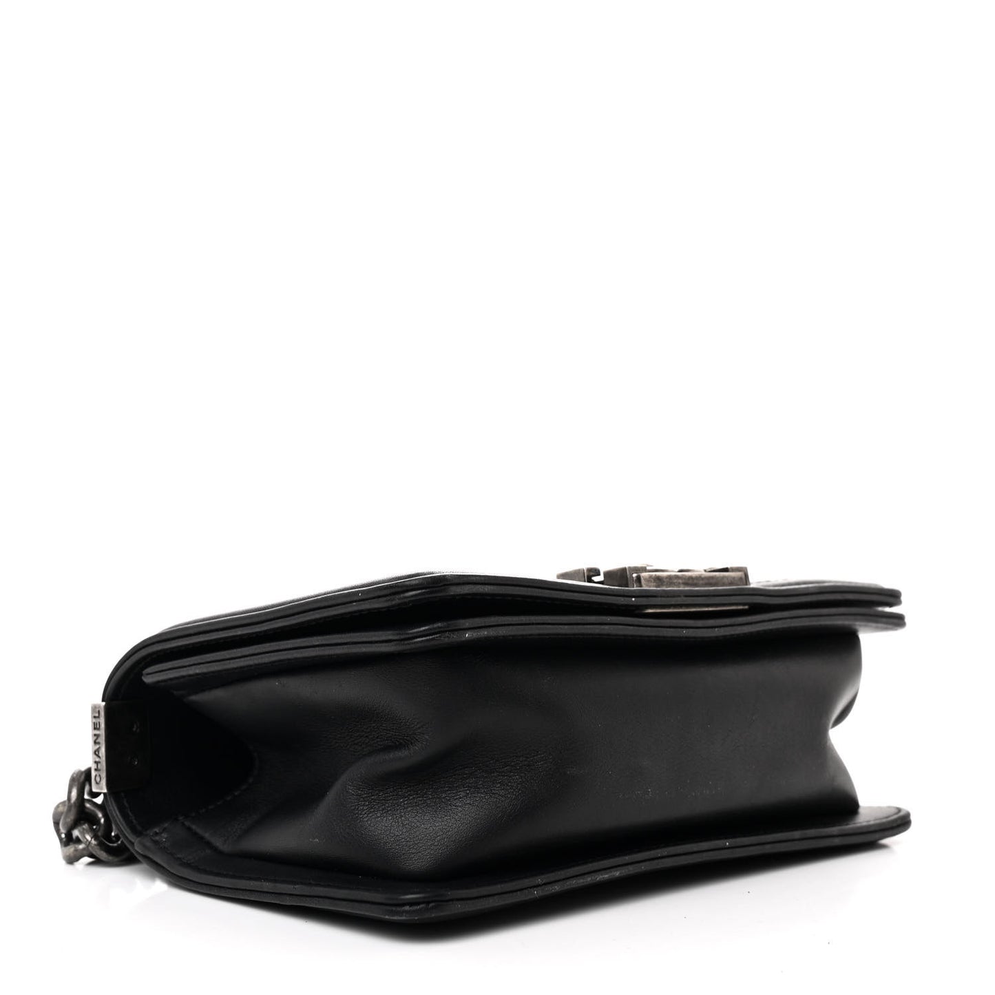 Calfskin Woven Small Boy Flap Black White