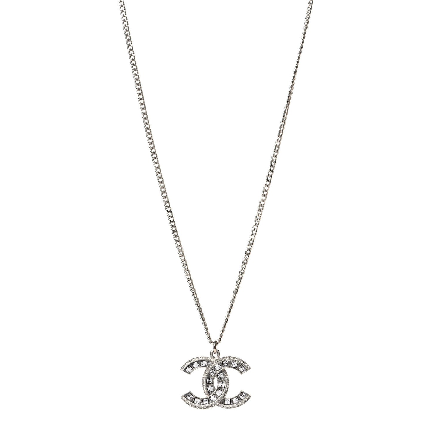 Baguette Crystal CC Pendant Necklace Light Gold
