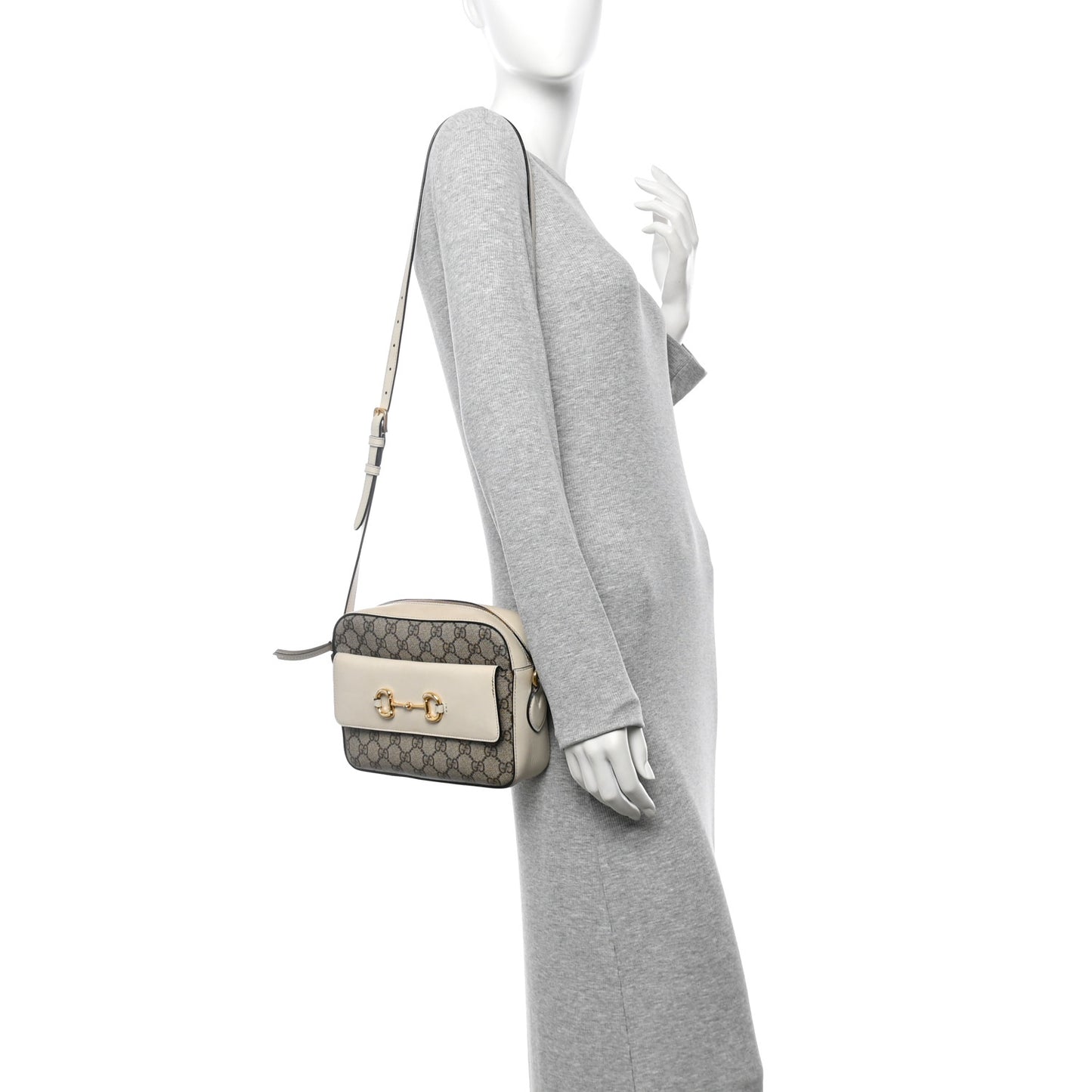 GG Supreme Monogram Small Horsebit 1955 Shoulder Bag Beige Mystic White