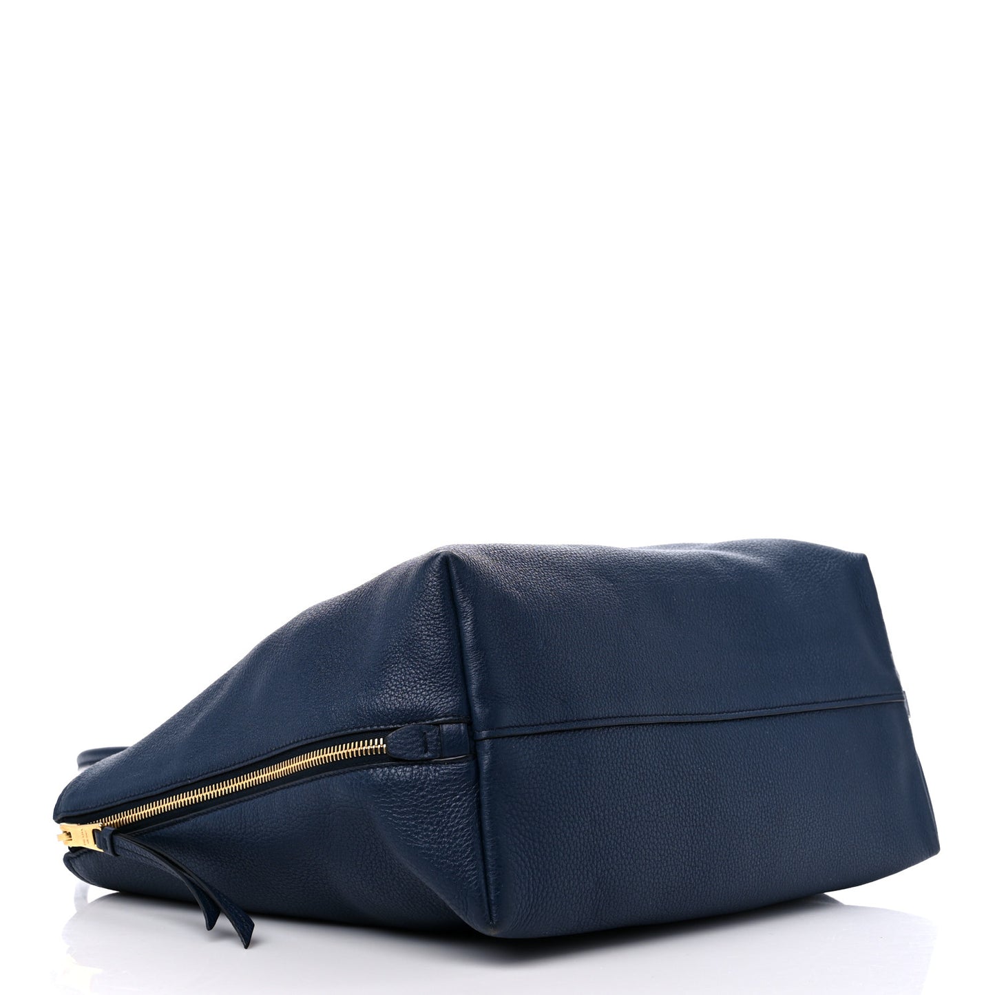 Vitello Daino Zip Shopping Tote Navy Blue