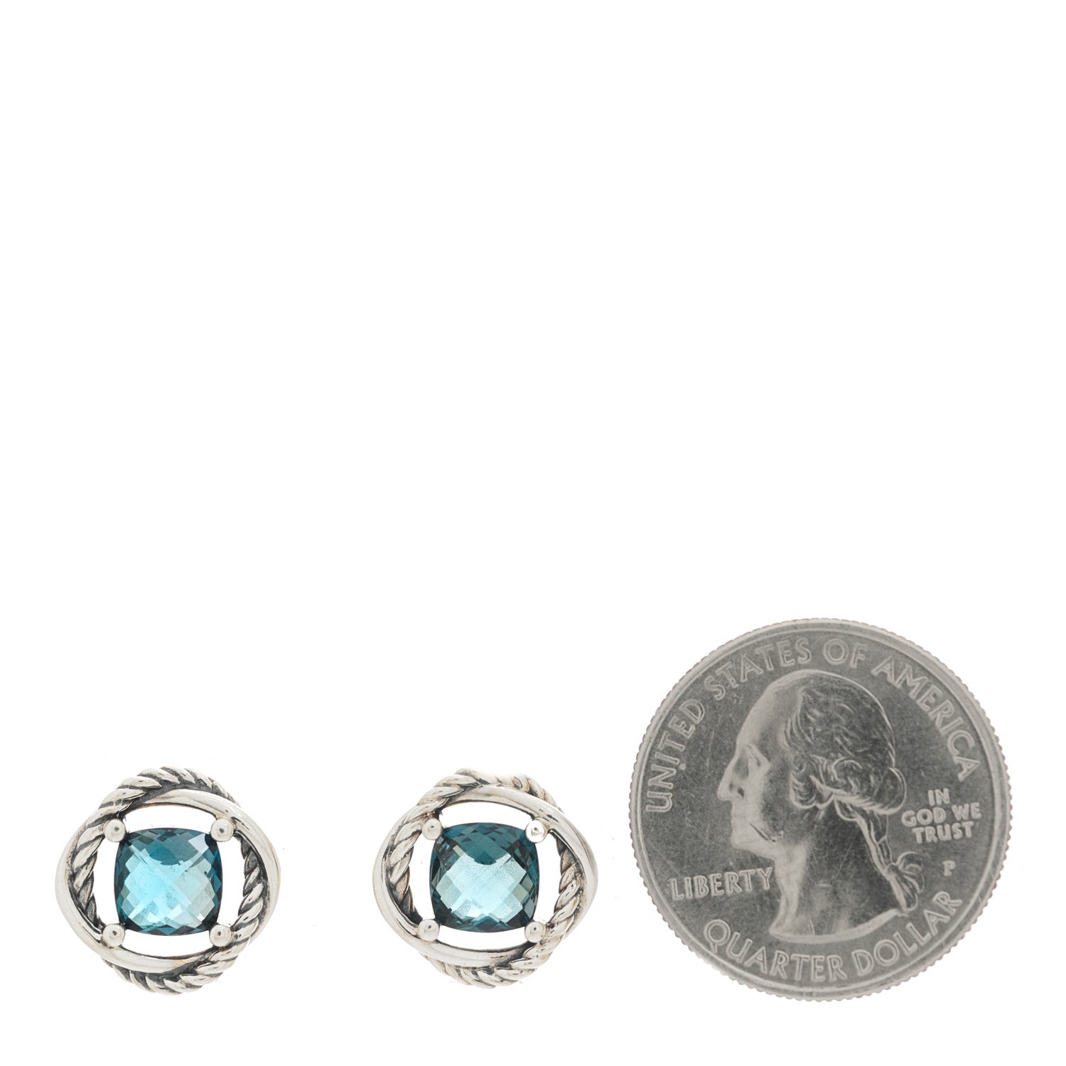 David Yurman Sterling Silver Hampton Blue Topaz 7mm Infinity Earrings 2 of 4
