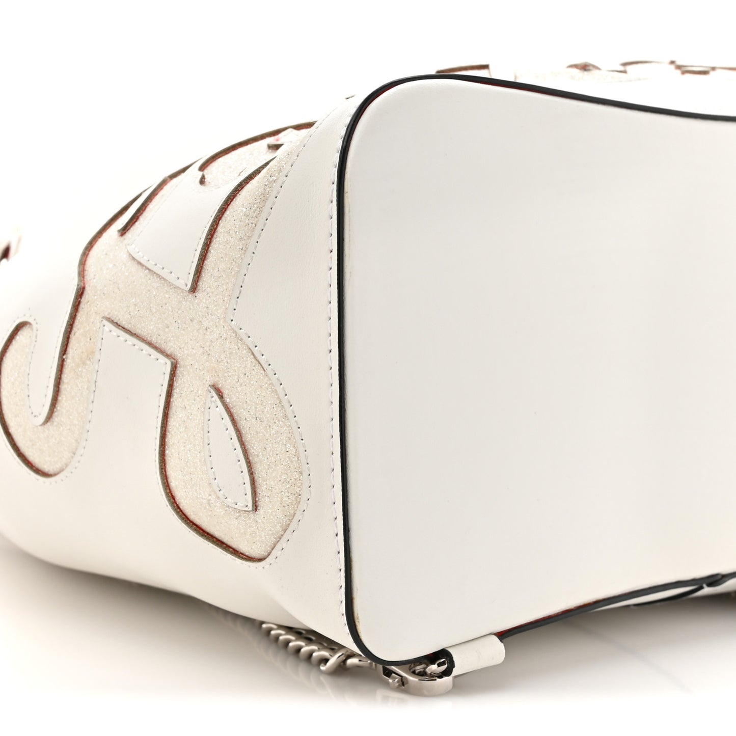 Calfskin Paris Marie Jane Perforated Glitter Logo Backpack White