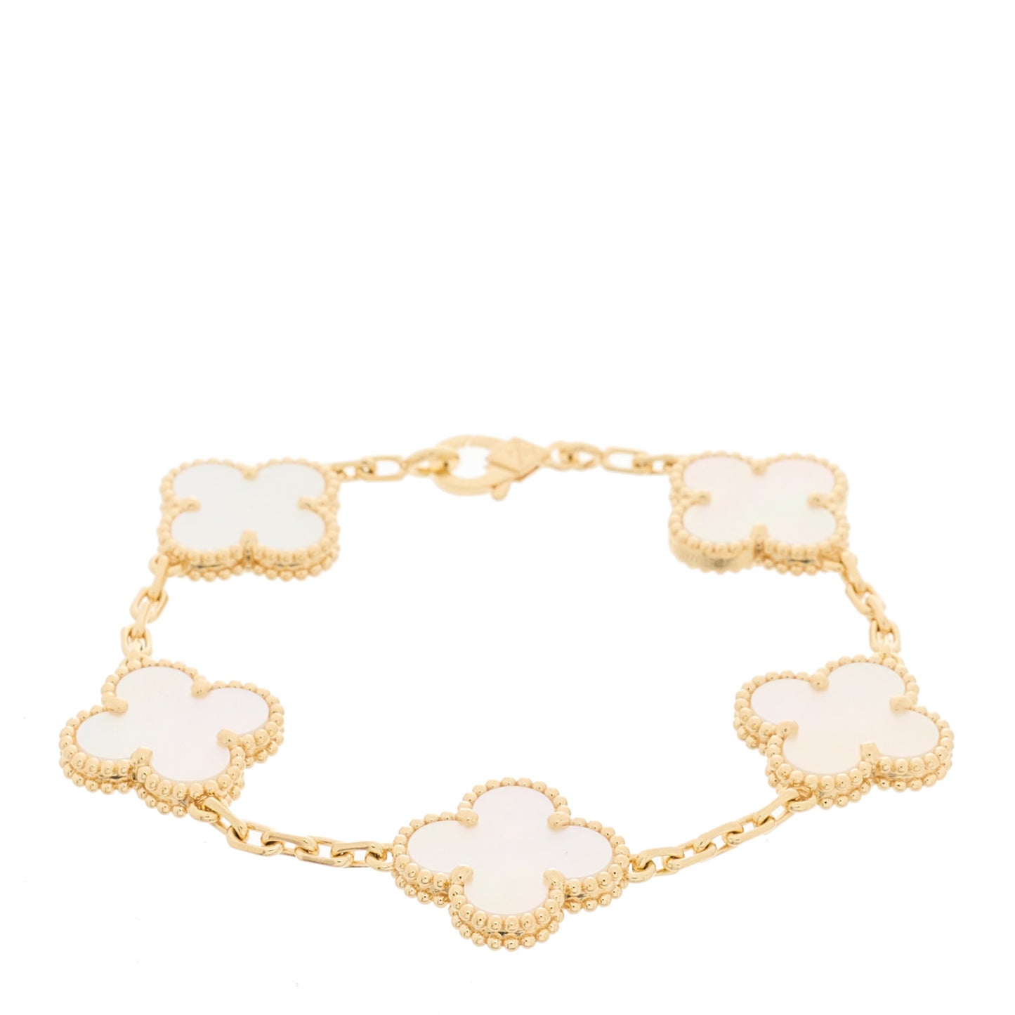 18K Yellow Gold Mother of Pearl 5 Motifs Vintage Alhambra Bracelet