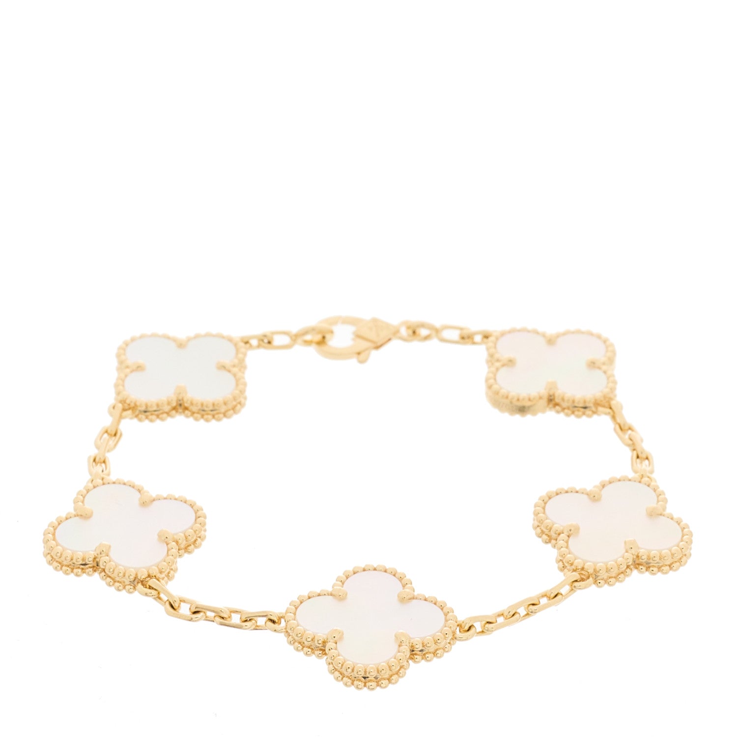 Van Cleef & Arpels 18K Yellow Gold Mother of Pearl 5 Motifs Vintage Alhambra Bracelet 1 of 5