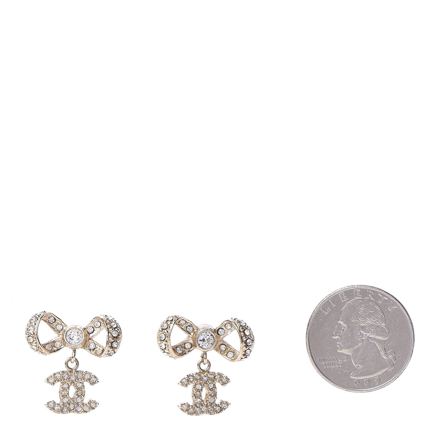 Chanel Crystal CC Bow Drop Earrings Gold 2 of 4