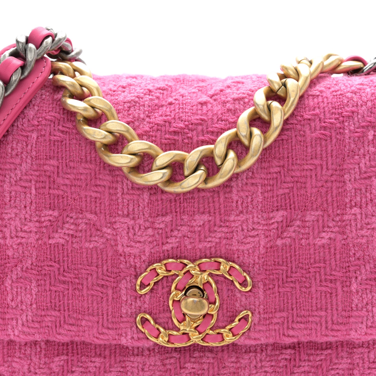 Chanel Tweed Quilted Medium Chanel 19 Flap Pink 8 of 10