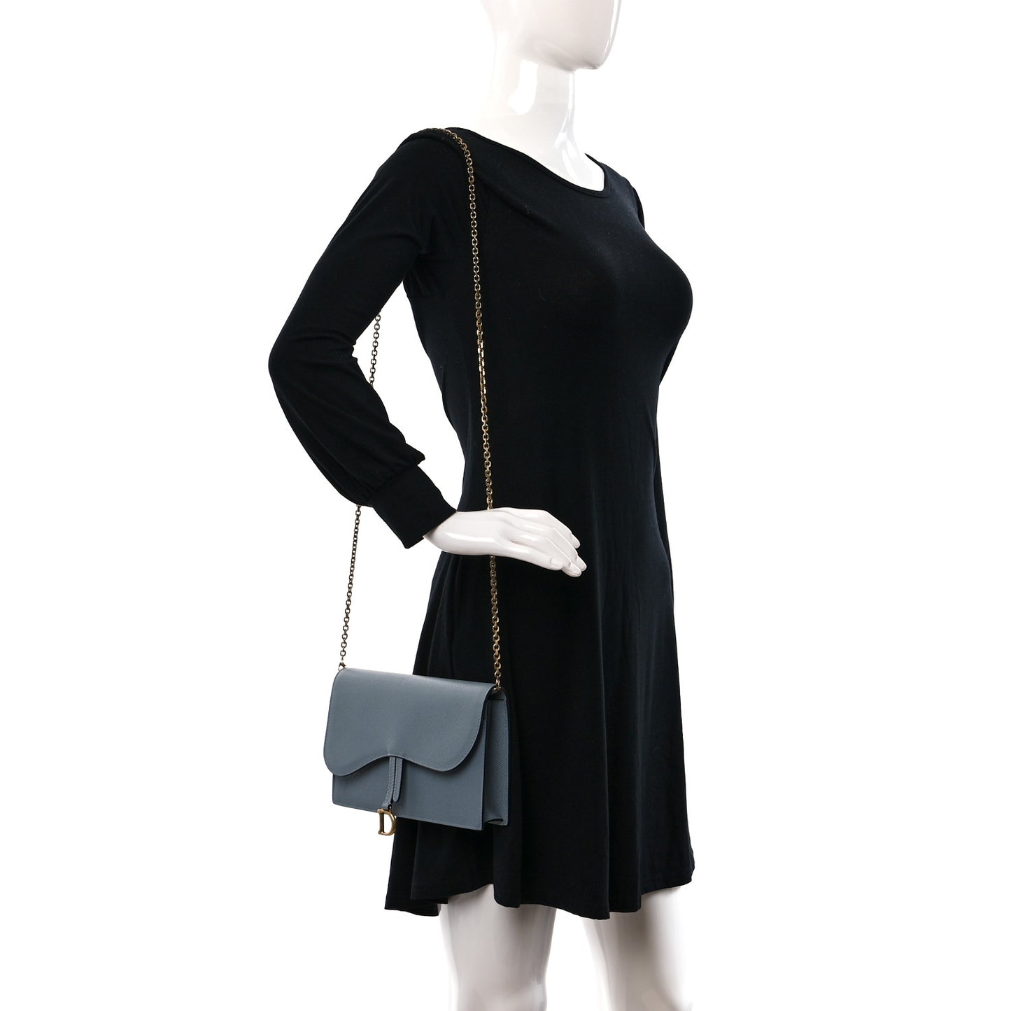 Grained Calfskin Saddle Chain Pouch Cloud Blue