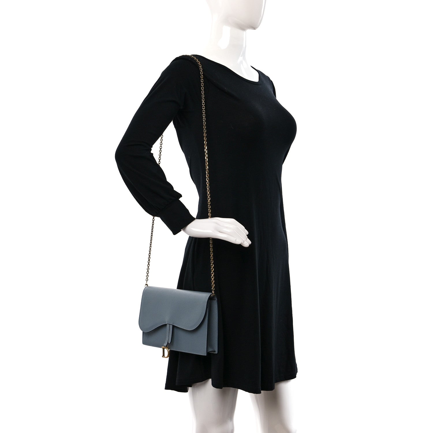 Christian Dior Grained Calfskin Saddle Chain Pouch Cloud Blue 2 of 10