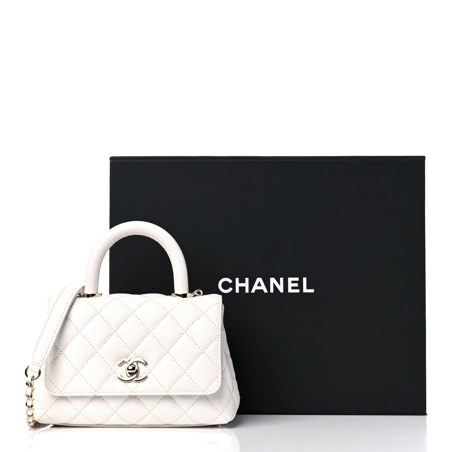 Caviar Quilted Extra Mini Coco Handle Flap White