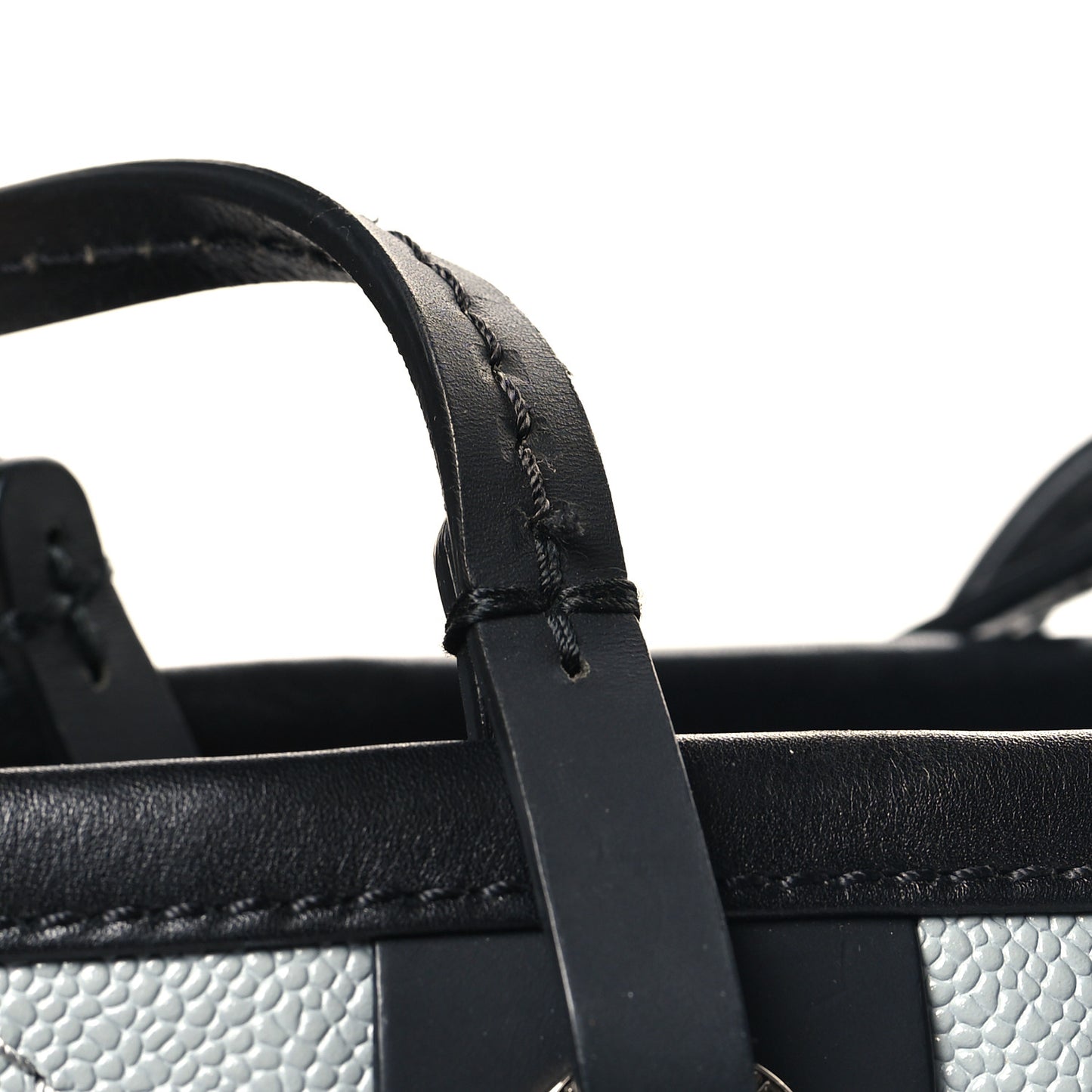 Grained Calfskin Shopping Fever Tote Grey Black