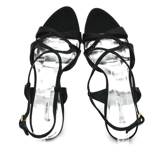 Satin Crystal Sandals 39 Black