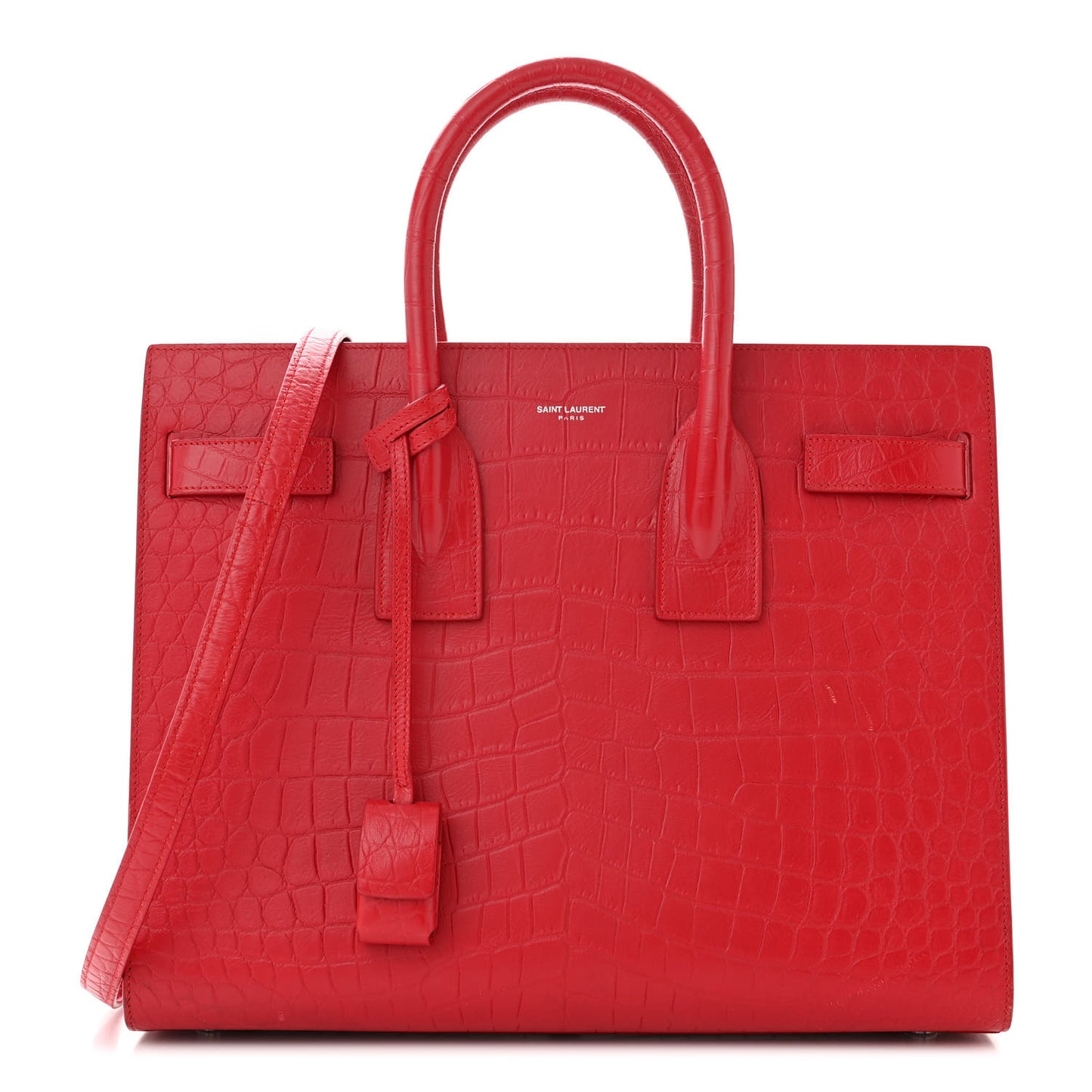 Calfskin Crocodile Embossed Small Sac de Jour Eros Red
