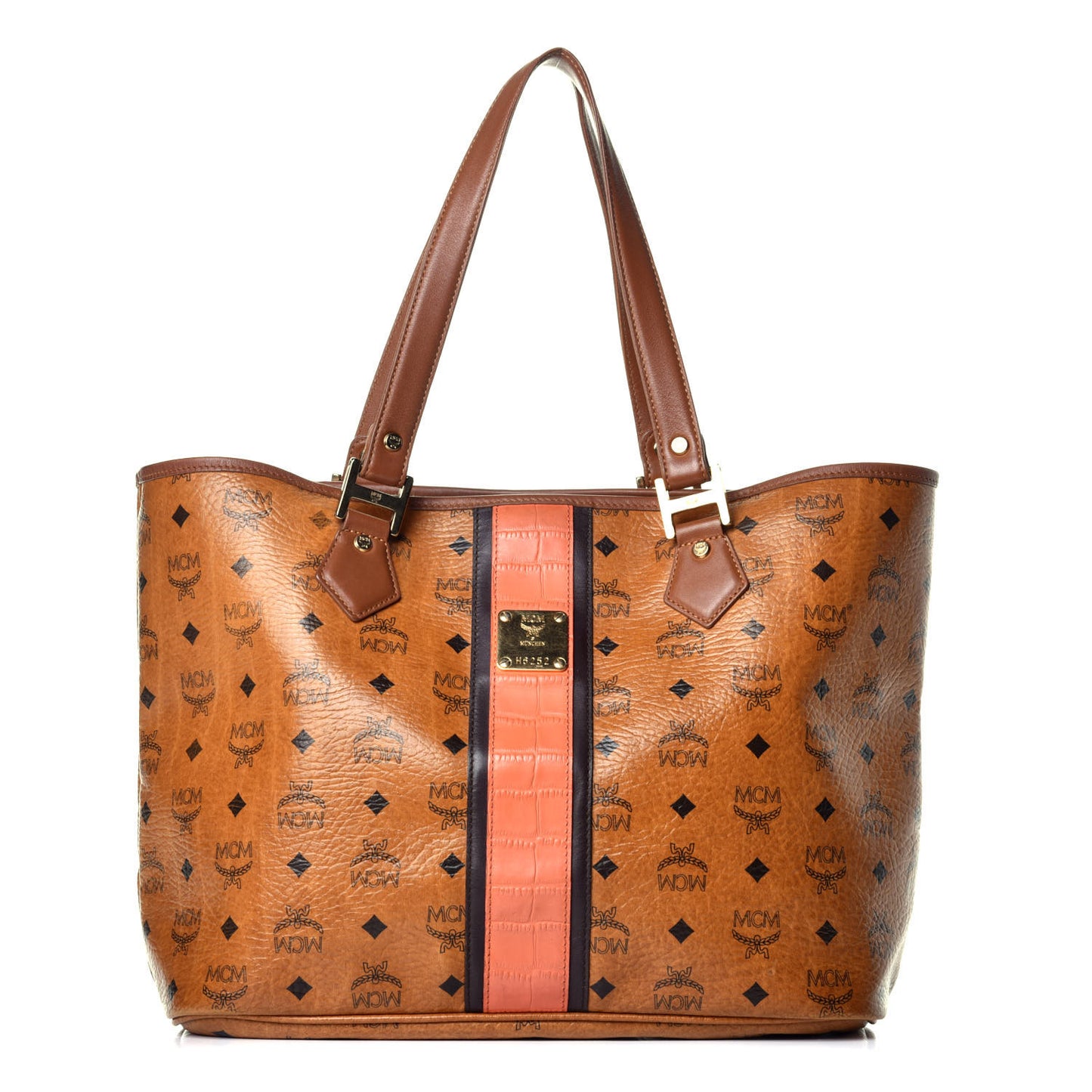 Visetos Crocodile Embossed Medium Liz Shopper Tote Cognac