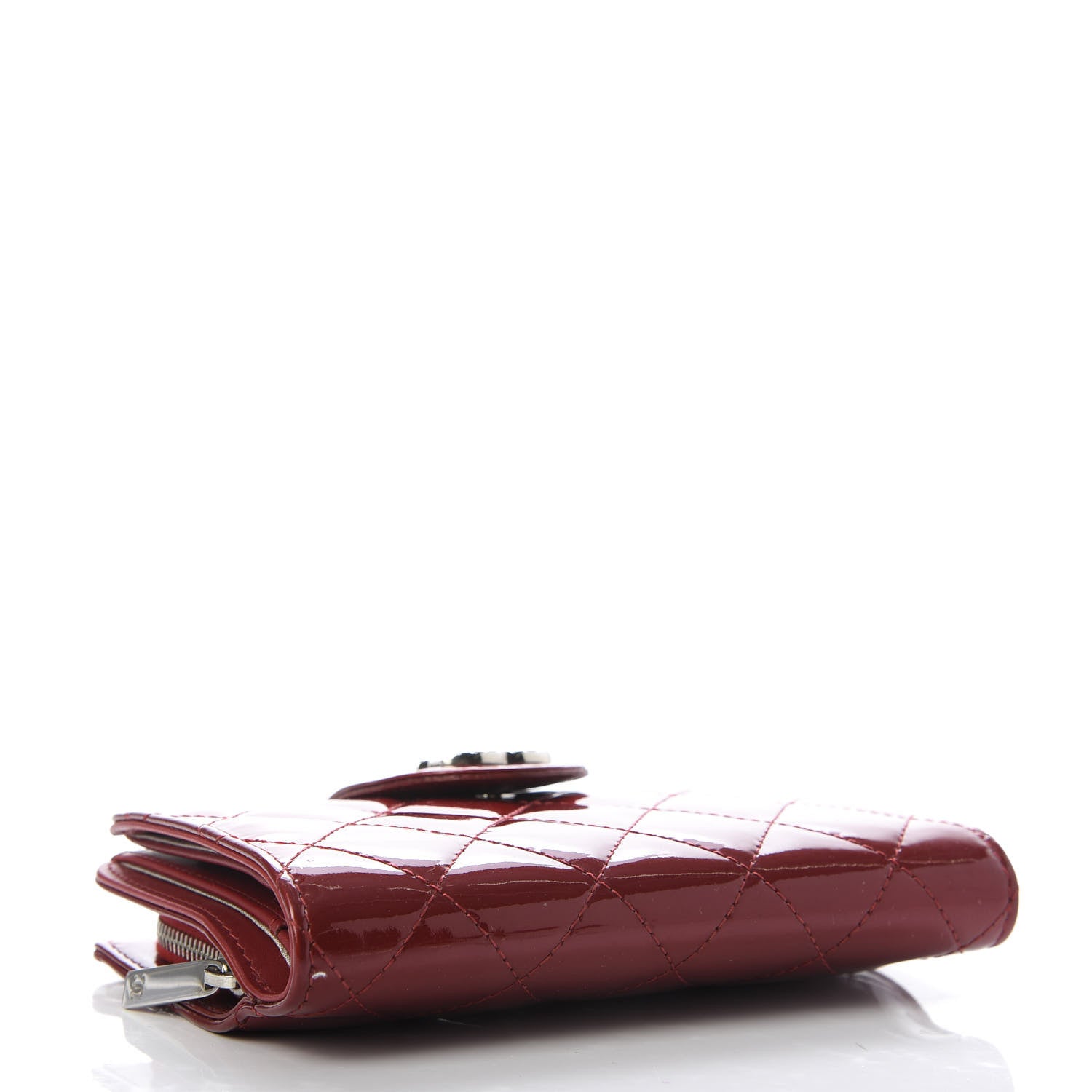 Chanel Patent Quilted Brilliant Zipped Pocket Wallet Dark Red 4 of 9