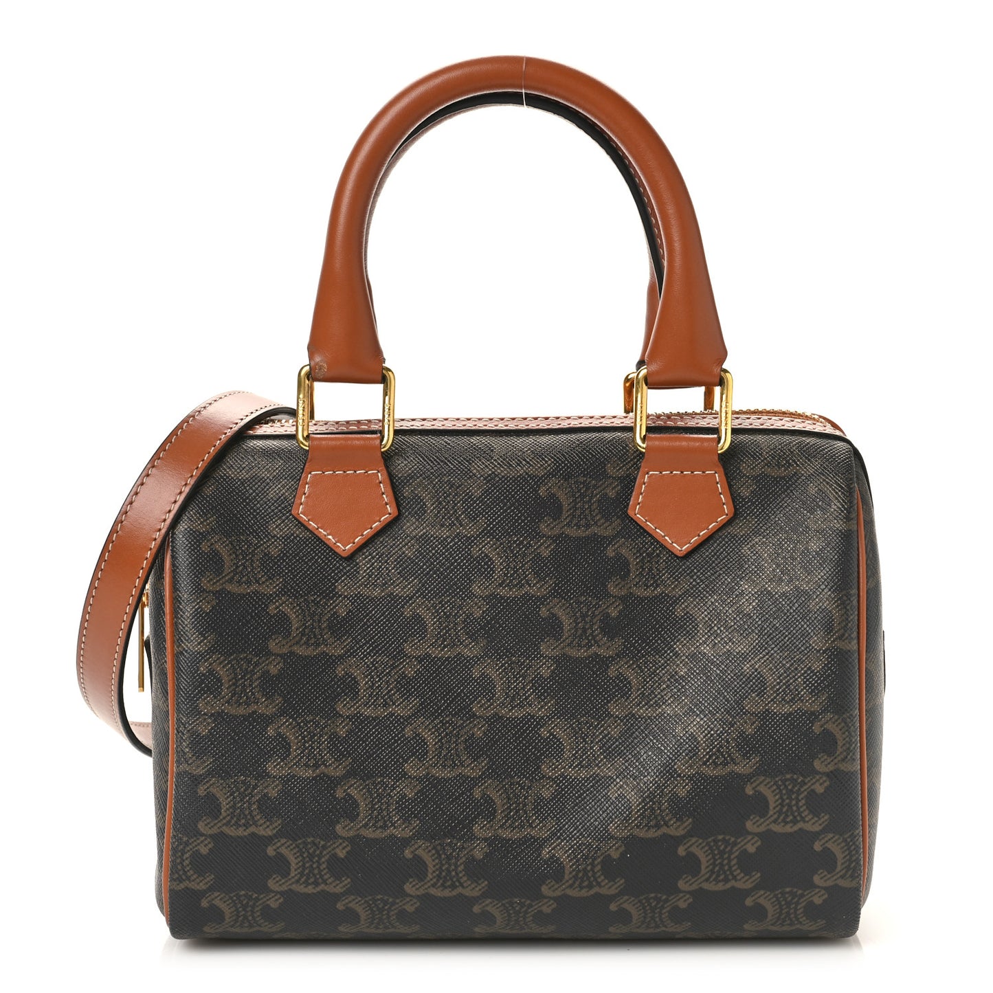 Triomphe Canvas Calfskin Small Boston Bag Tan