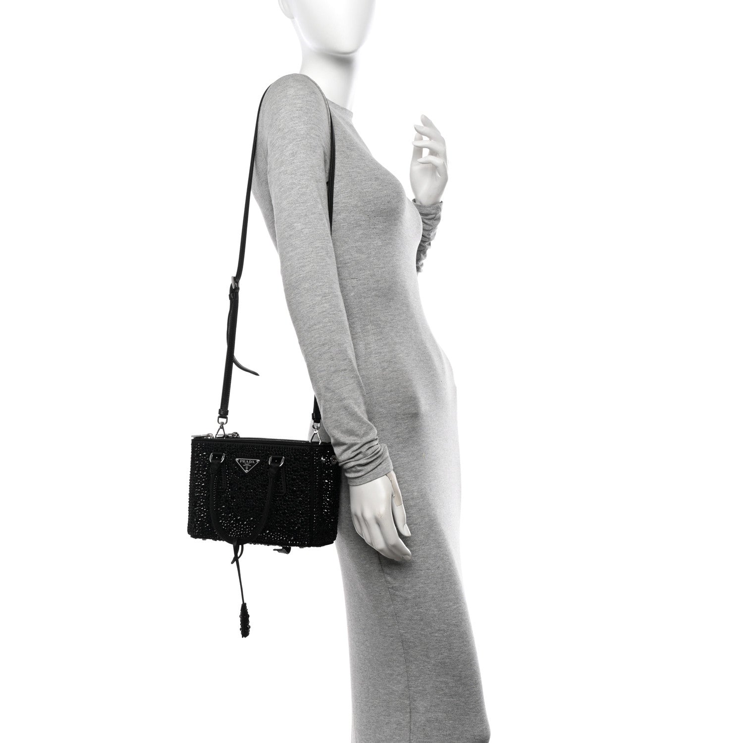 Prada Satin Crystal Mini Galleria Double Zip Tote Black 2 of 10