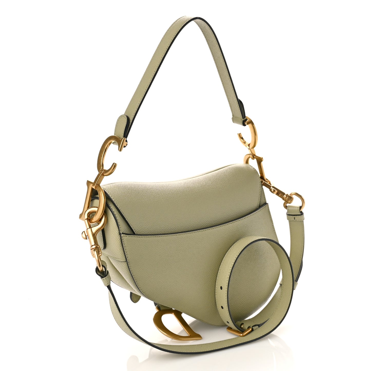 Grained Calfskin Saddle Bag With Strap Green