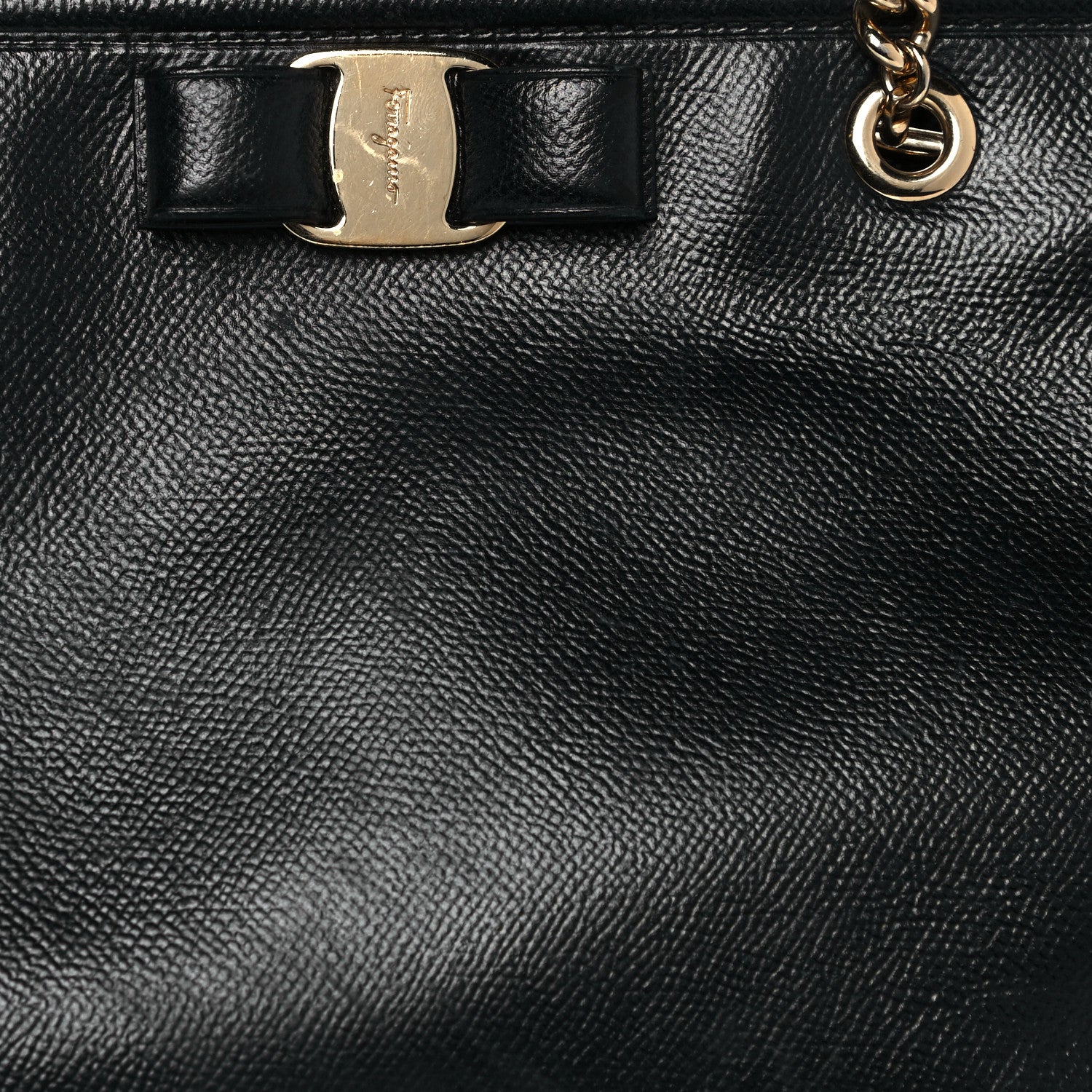 Salvatore Ferragamo Hammered Calfskin Vara Bow Chain Tote Black 7 of 23