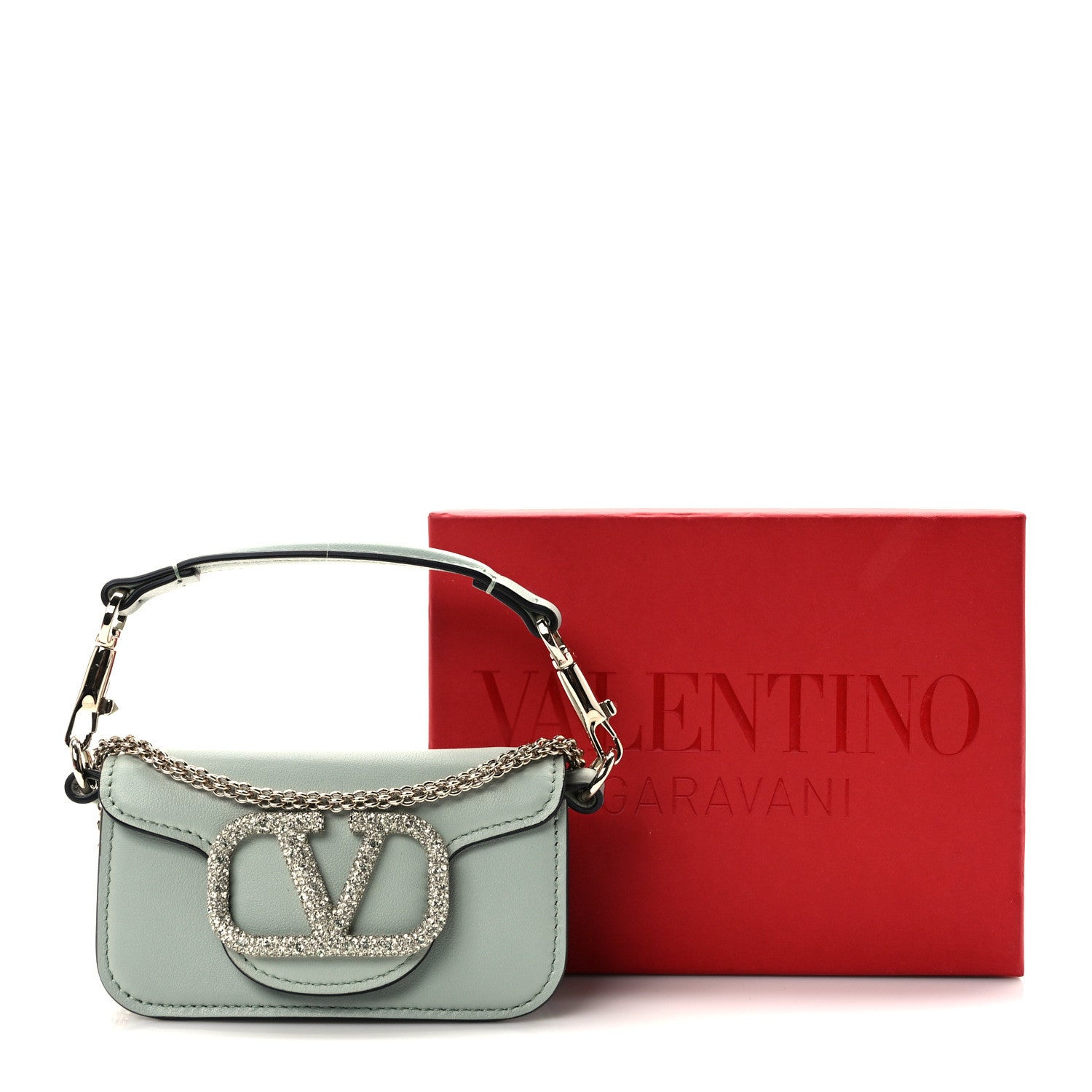 Valentino Garavani Calfskin Crystal Vlogo Micro Loco Shoulder Bag Morning Dew 9 of 9