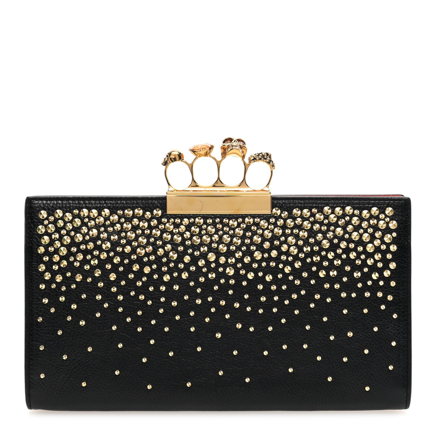 Alexander McQueen Calfskin Studded Knuckle Flat Clutch Black Gold — free download