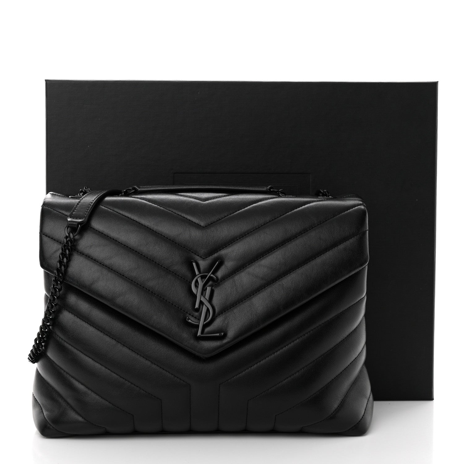 Saint Laurent Calfskin Y Quilted Monogram Monochrome Medium Loulou Chain Satchel Black 12 of 12