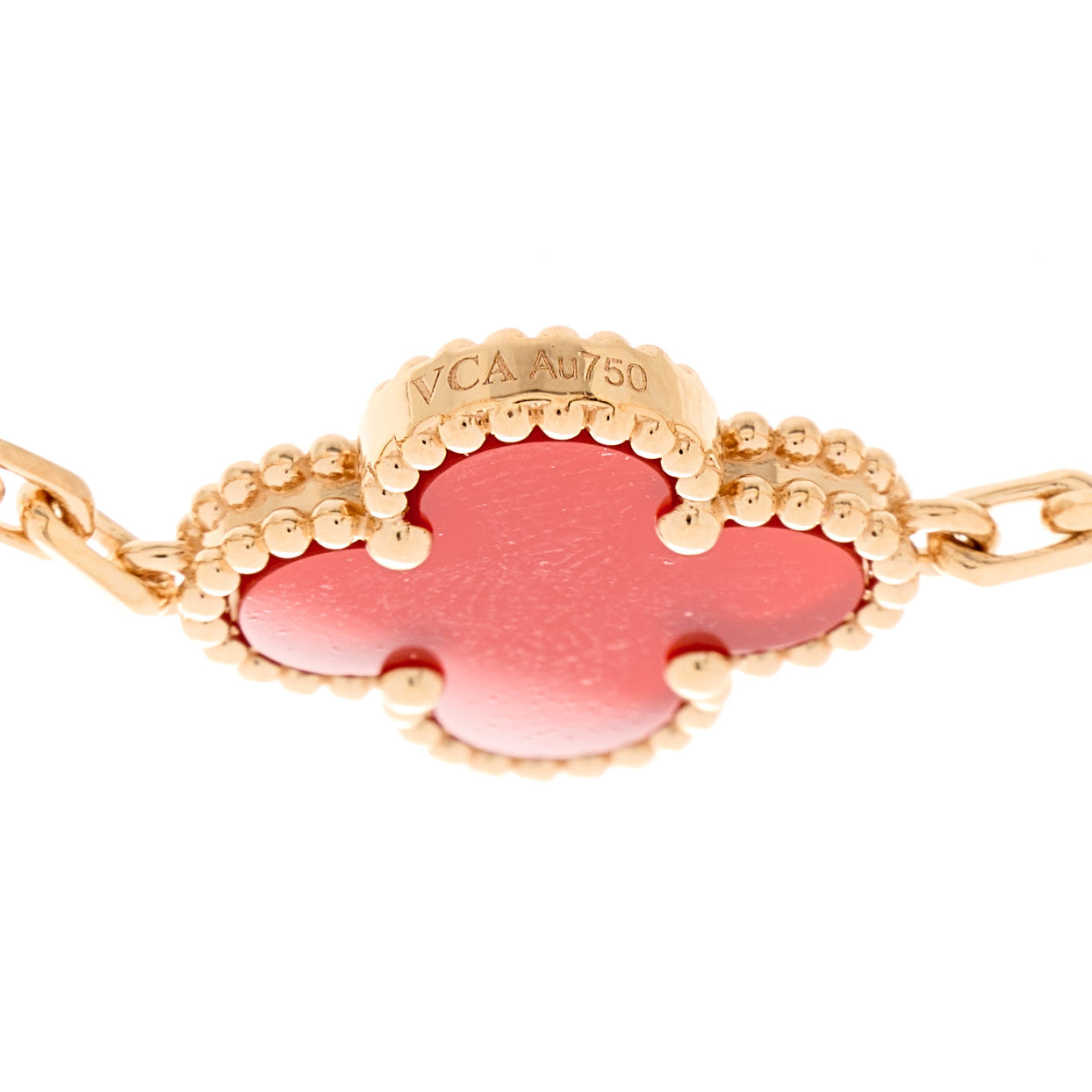 18K Rose Gold Carnelian 5 Motifs Guilloche Vintage Alhambra Bracelet