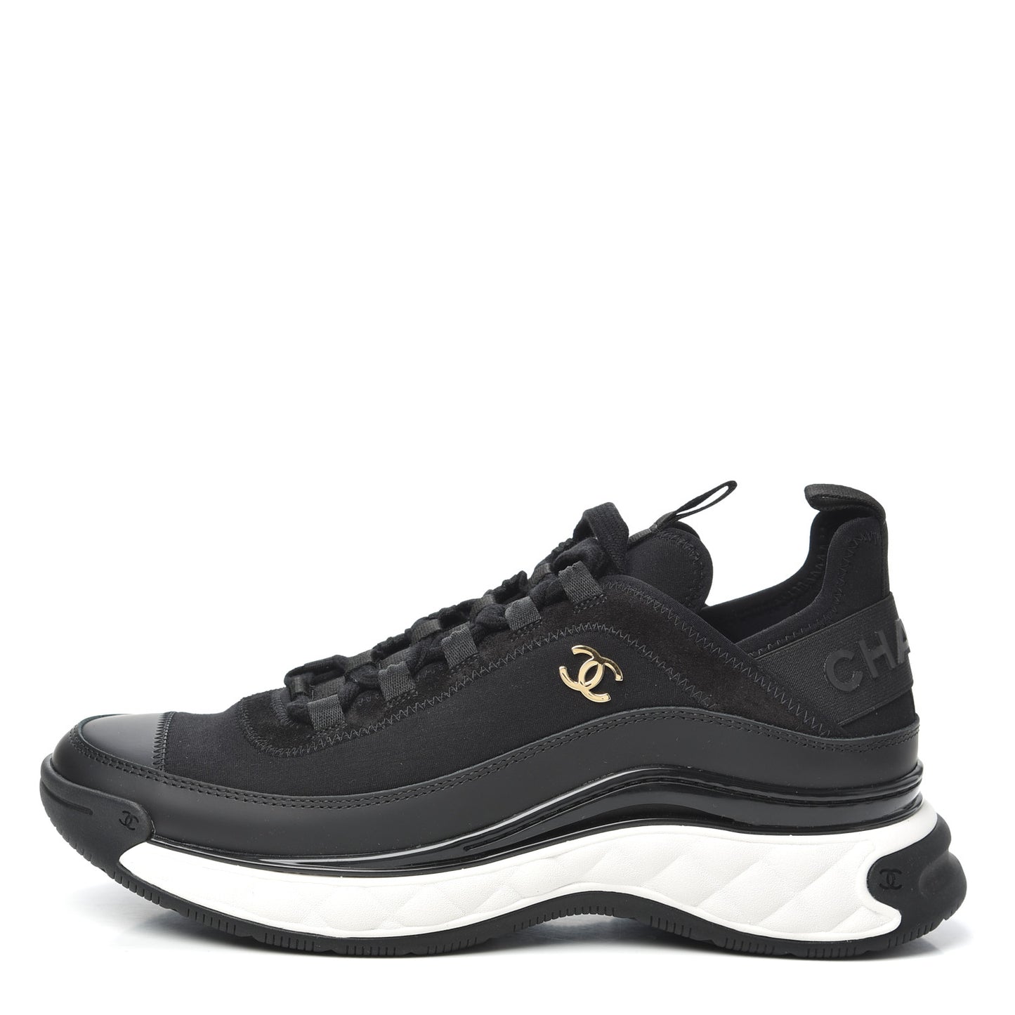 Fabric Calfskin Suede CC Sneakers 38.5 Black