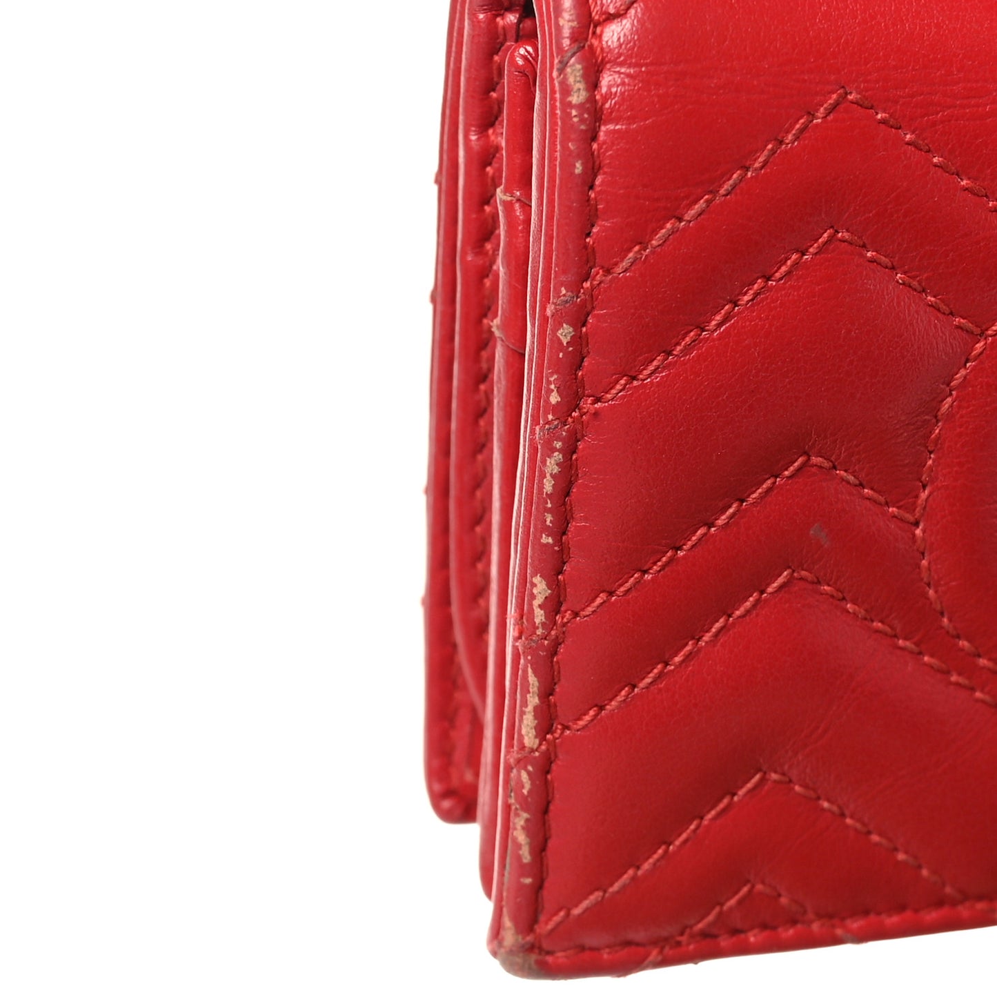 Calfskin Matelasse GG Marmont Card Case Wallet Hibiscus Red