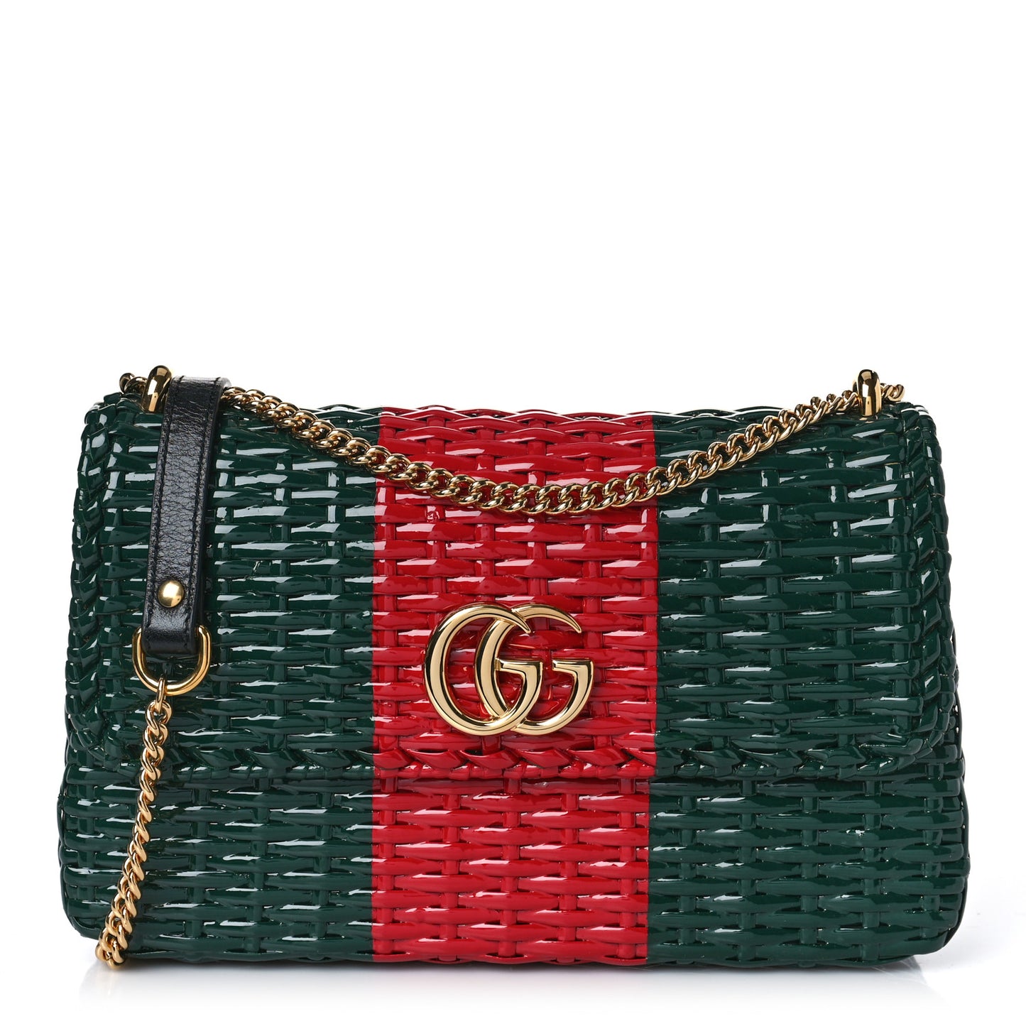 Glazed Wicker Stripe Small Cestino Shoulder Bag Green