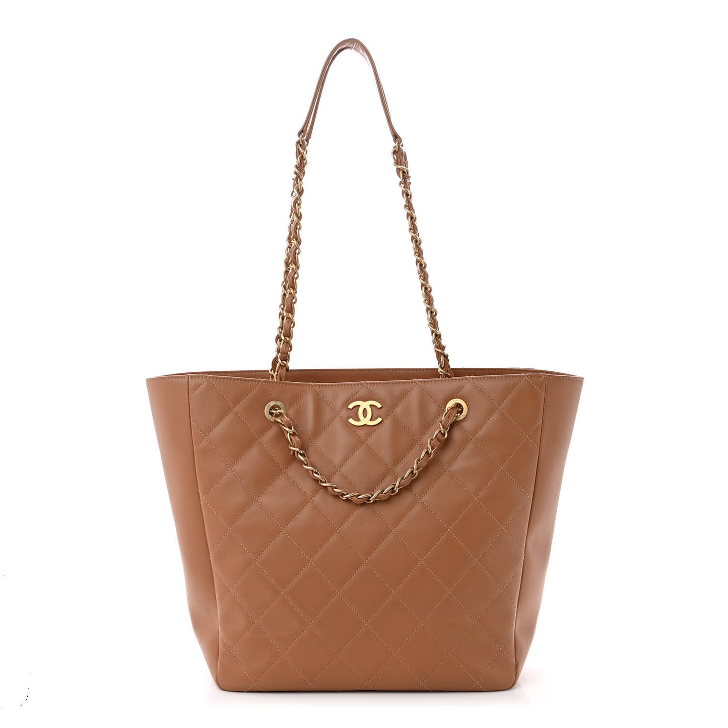 Calfskin Stitched Large Shopping Bag Brown