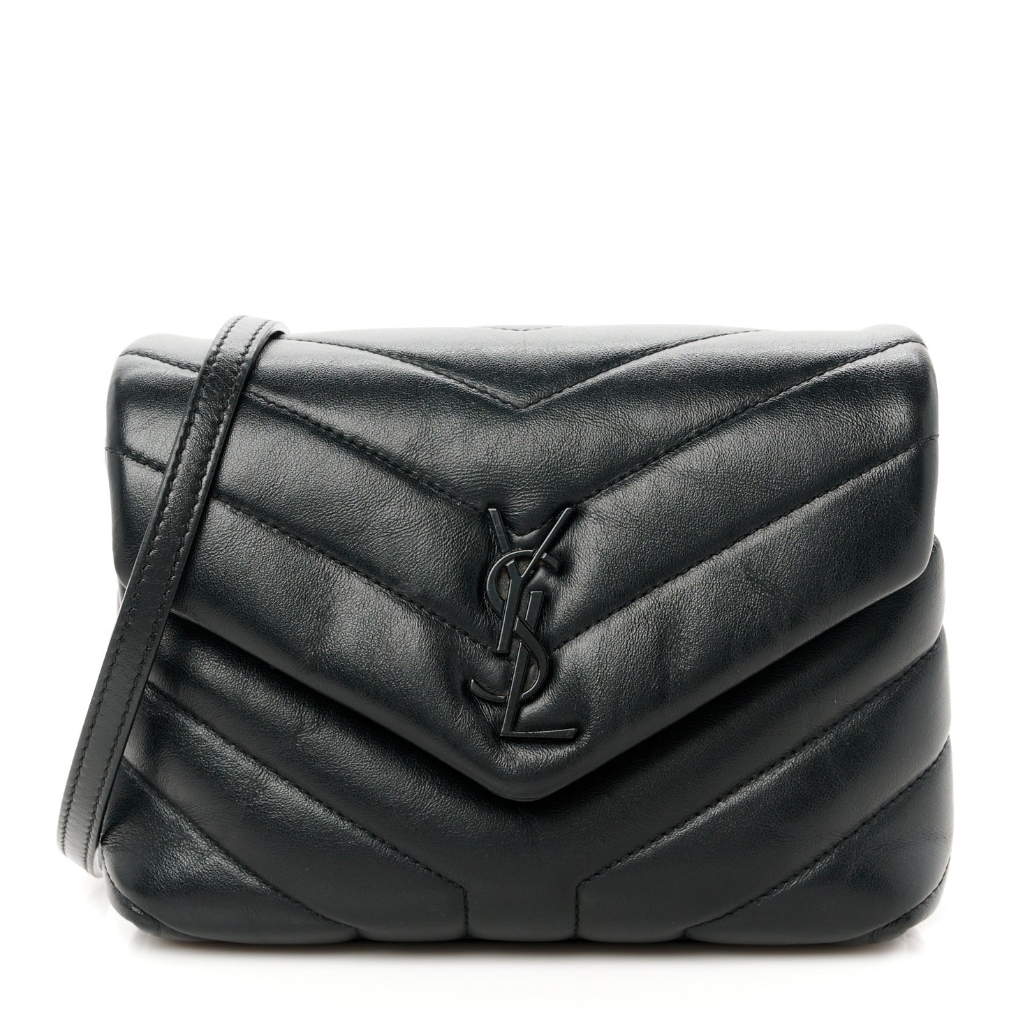 Calfskin Y Quilted Monogram Monochrome Toy Loulou Crossbody Bag Black