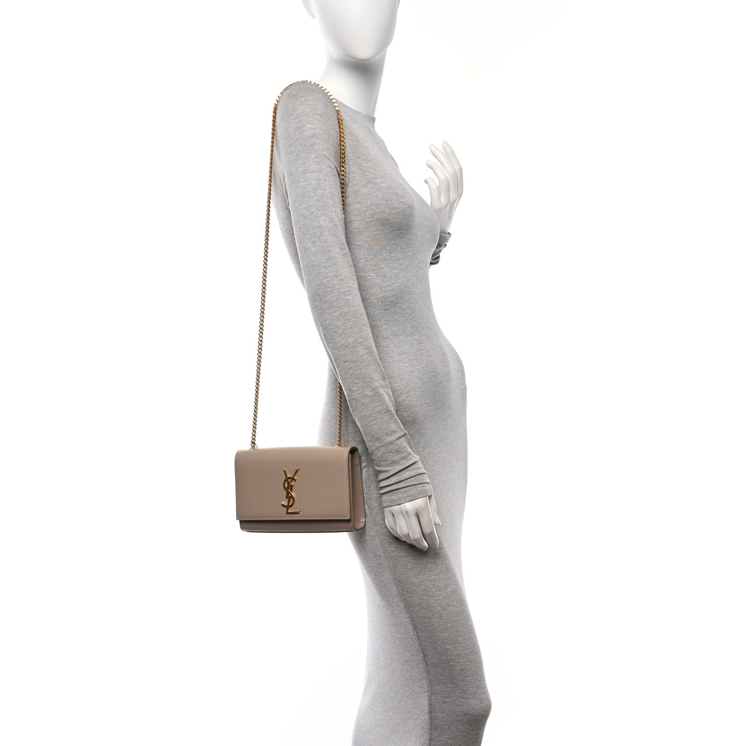 Saint Laurent Grain De Poudre Small Monogram Kate Satchel Dark Beige 2 of 12