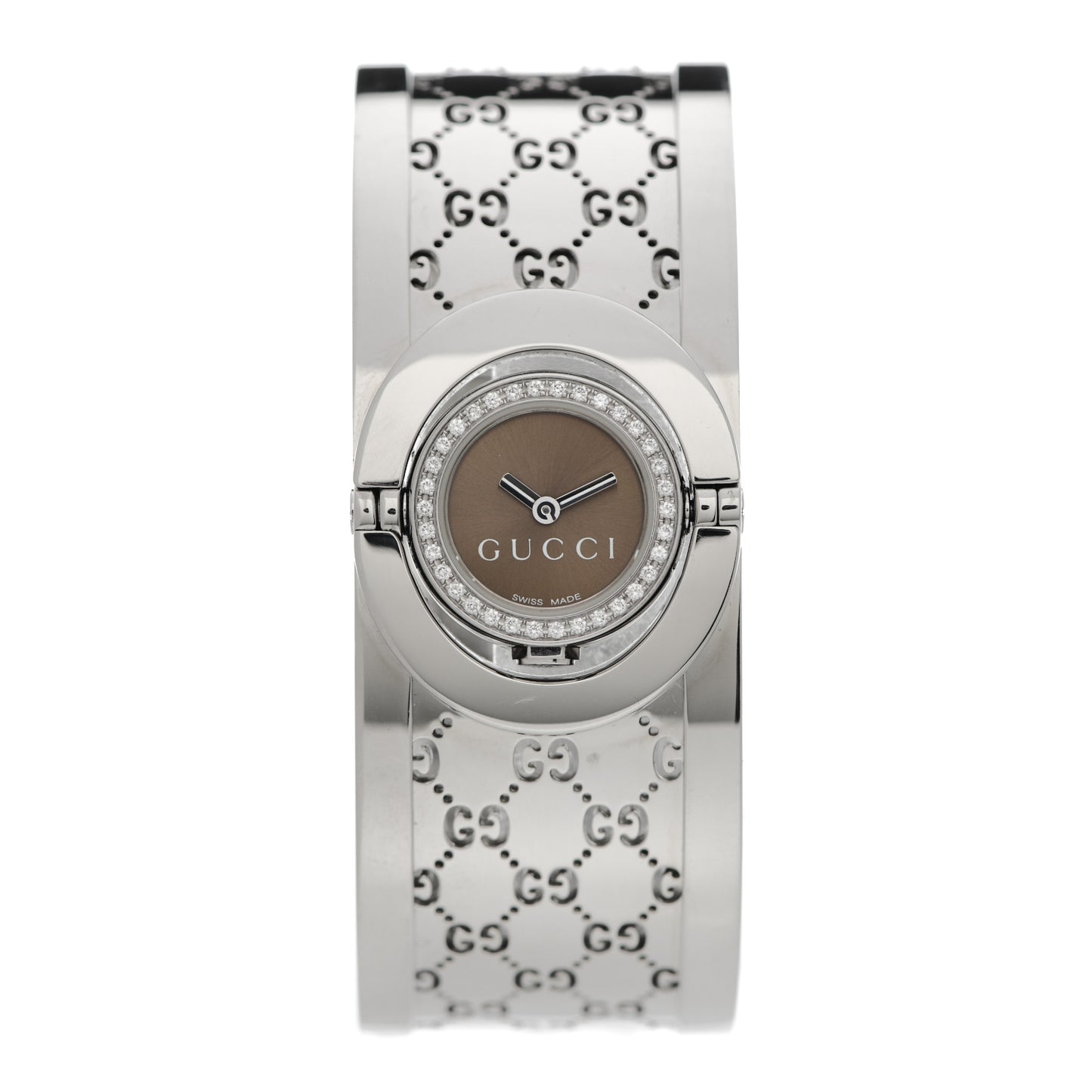 Stainless Steel Diamond Bezel 23mm Twirl Quartz Watch Brown