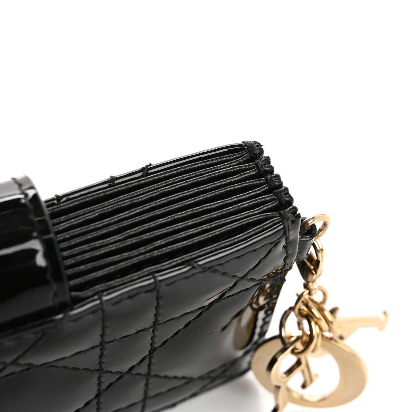 Patent Cannage Lady Dior 5-Gusset Card Holder Black