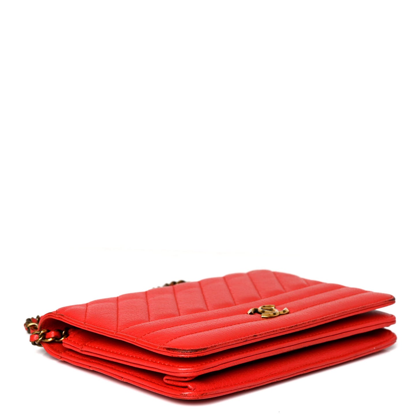 Goatskin Diagonal Quilted Wallet On Chain WOC Red