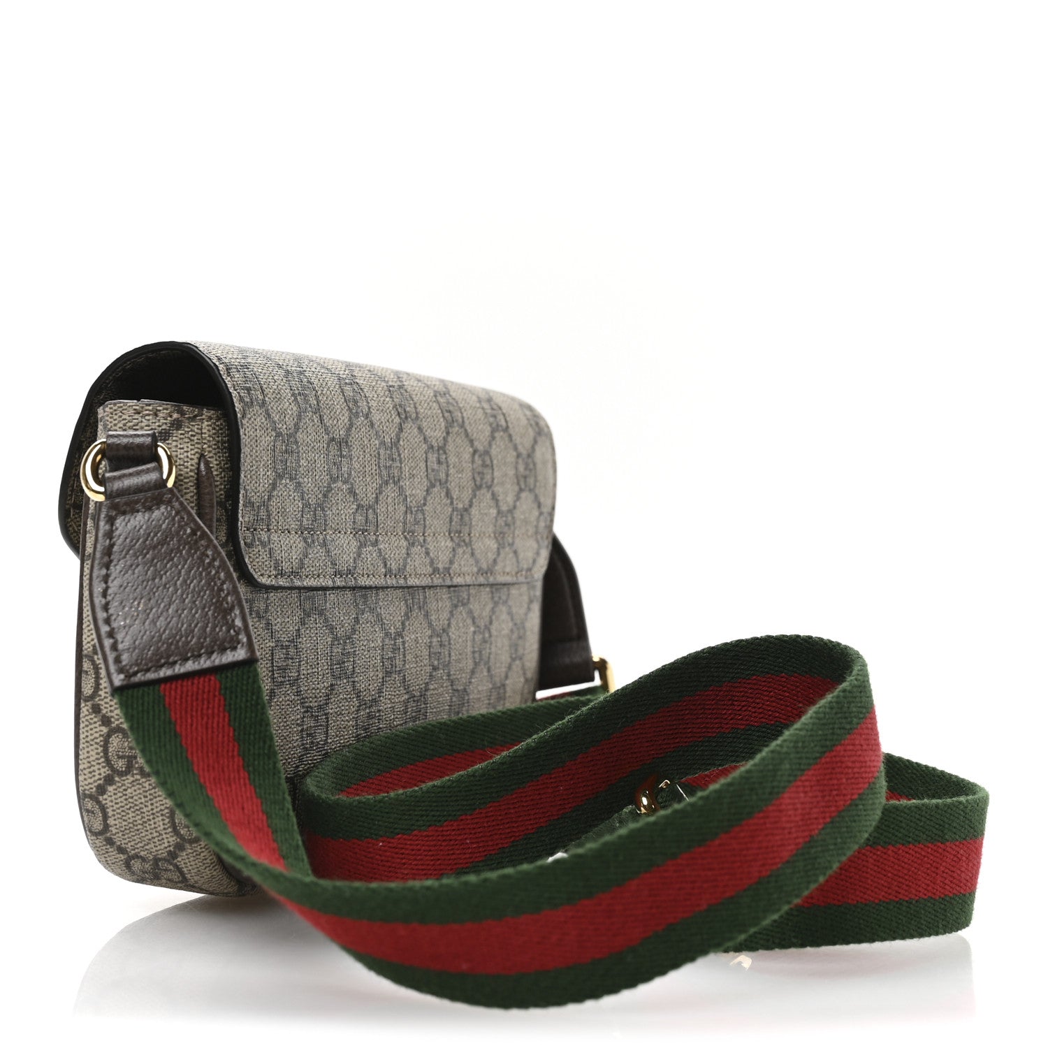 Gucci GG Supreme Monogram Textured Dollar Calfskin Web Mini Ophidia Envelope Shoulder Bag Beige Ebony New Acero 3 of 11