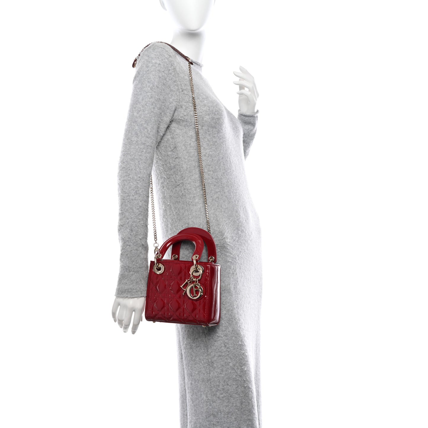 CHRISTIAN DIOR Patent Cannage Mini Lady Dior Red