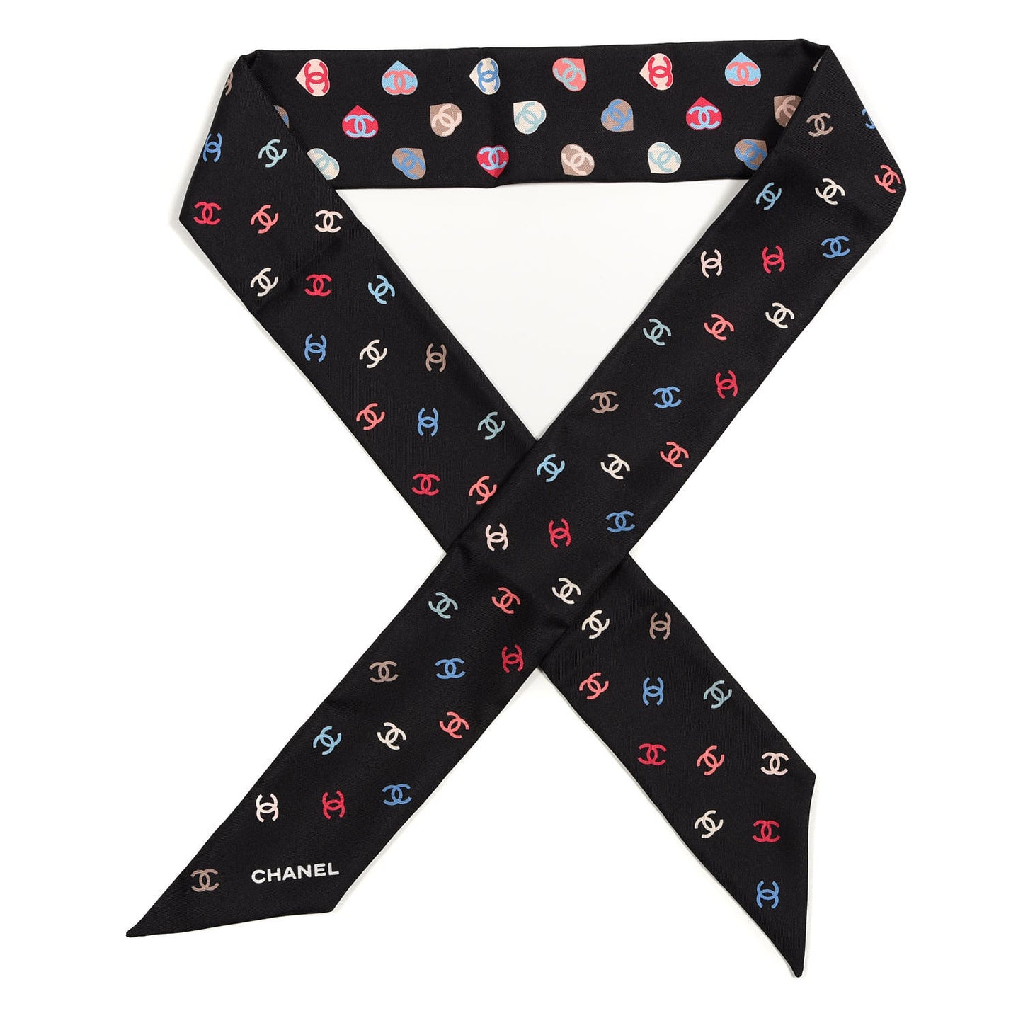 Silk Heart CC Slim Bandeau Scarf Black