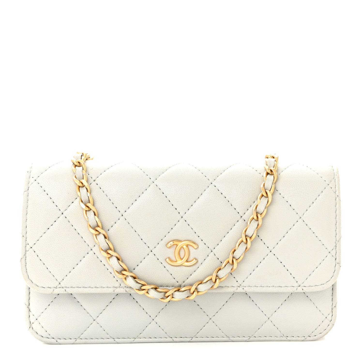 Chanel Lambskin Pearl Crush Quilted Flap Phone Holder With Chain