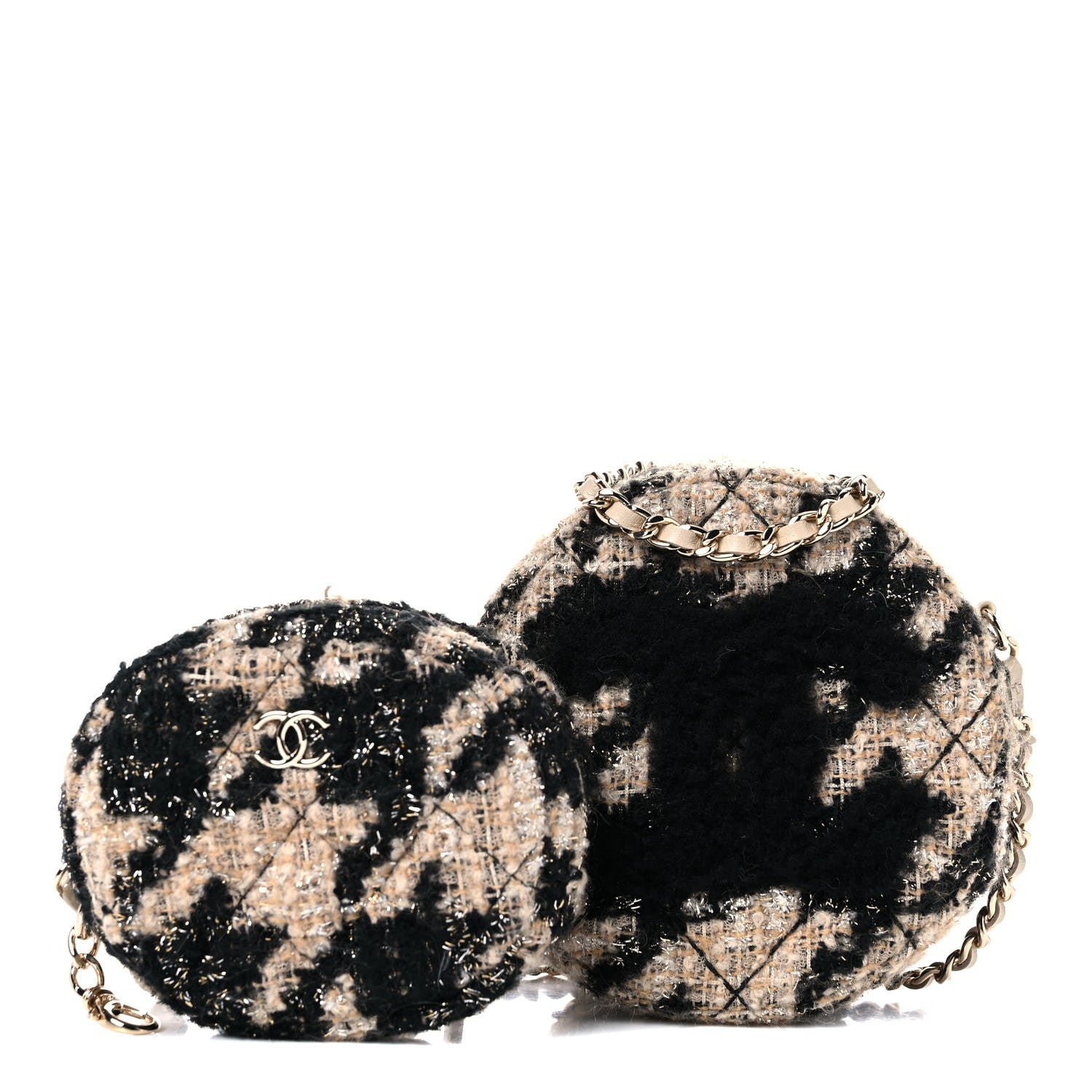 Chanel Tweed Shearling Round Clutch With Chain and Coin Purse Beige Black 1 of 10