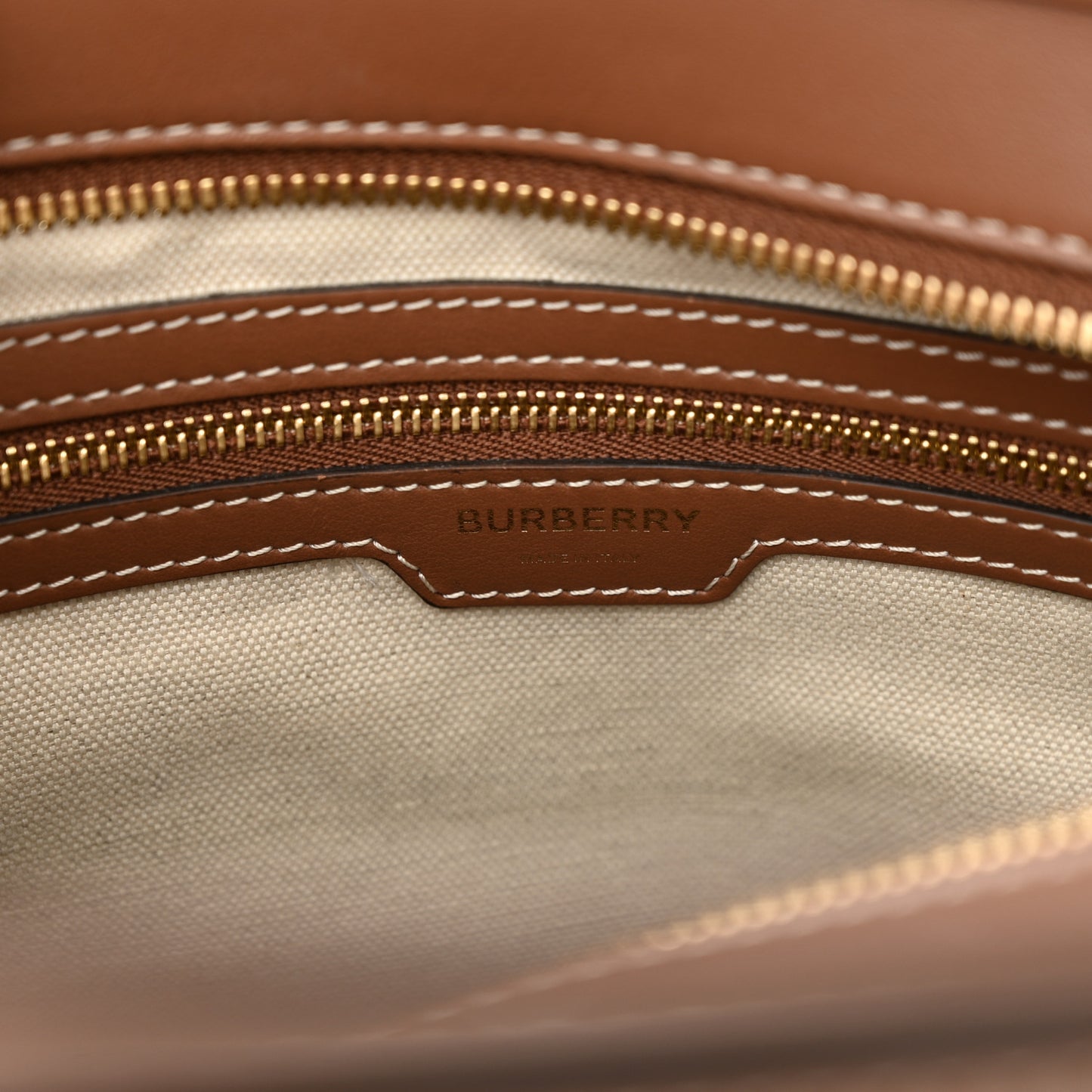 Canvas Smooth Calfskin Two Tone Small Pocket Bag Natural Malt Brown