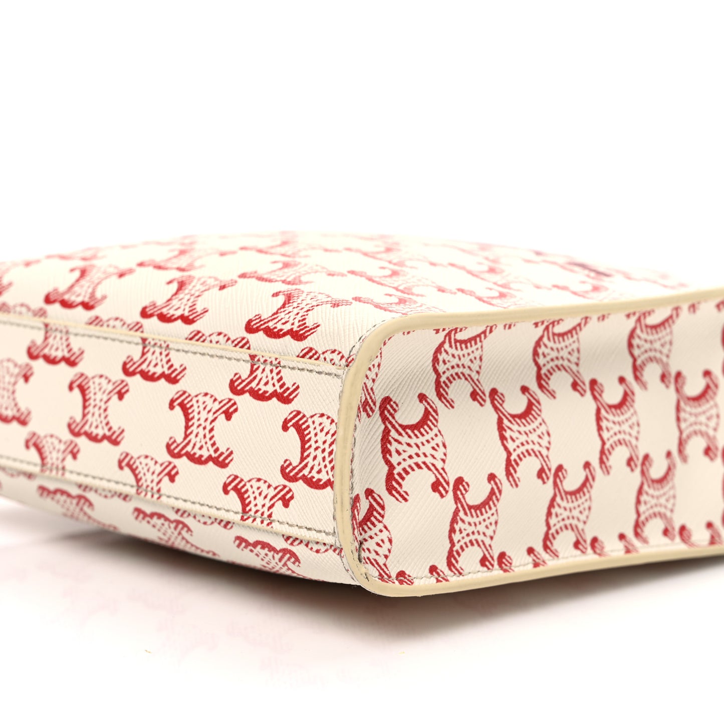 Triomphe Canvas Calfskin Mini Vertical Cabas White Red