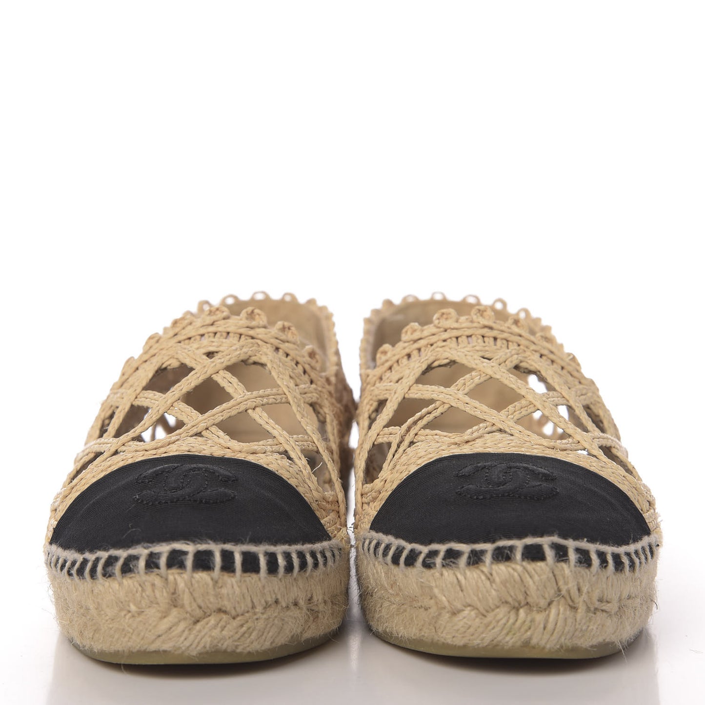 Woven Fabric Grosgrain CC Espadrilles 38 Beige Black