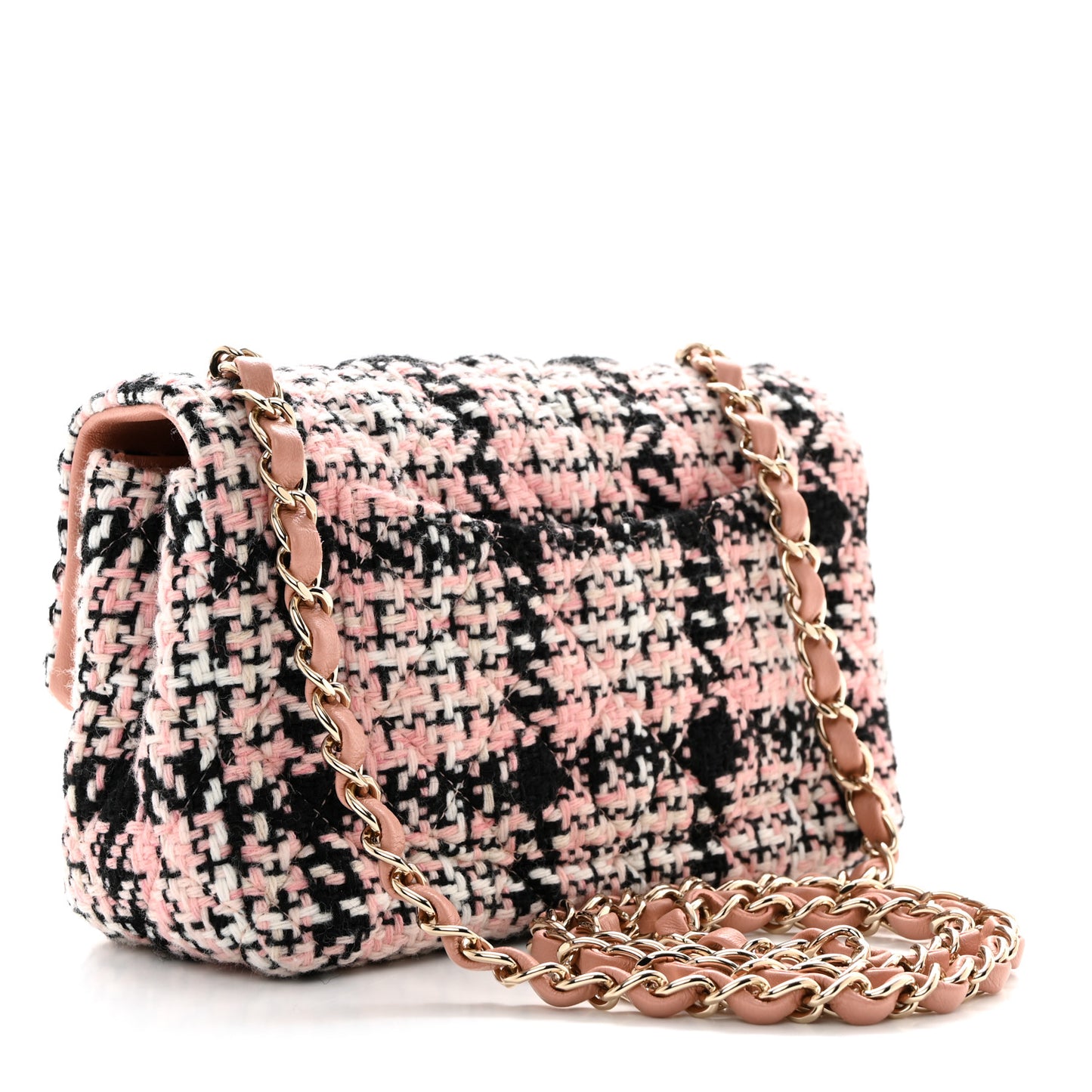 Tweed Quilted Mini Rectangular Flap Pink Black White
