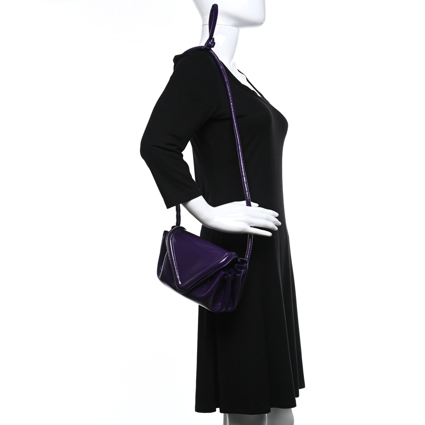 Patent Deerskin Small Beak Triangle Flap Shoulder Bag Raisin
