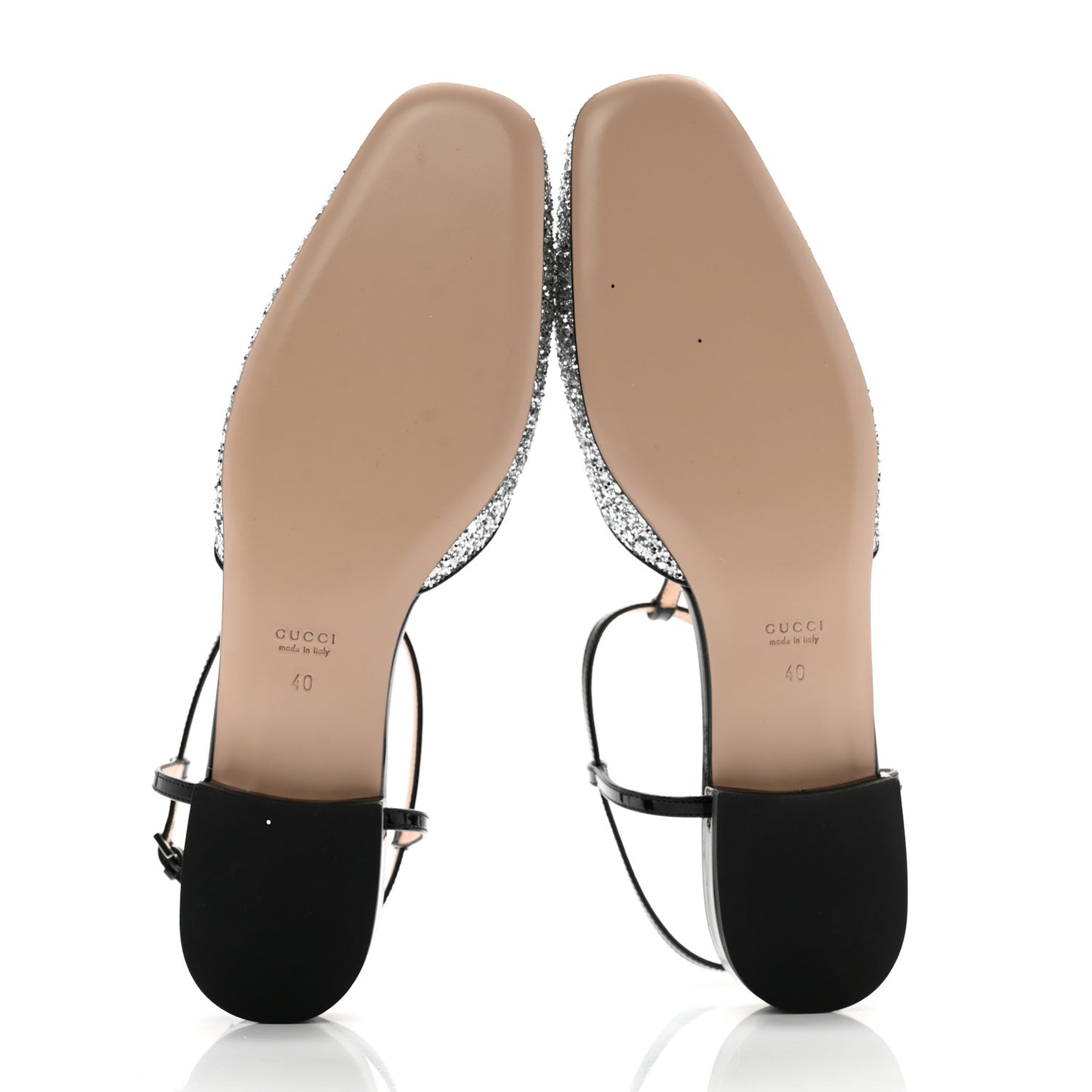 Vernice Glitter Double G Ballet Flat 40 Black Silver