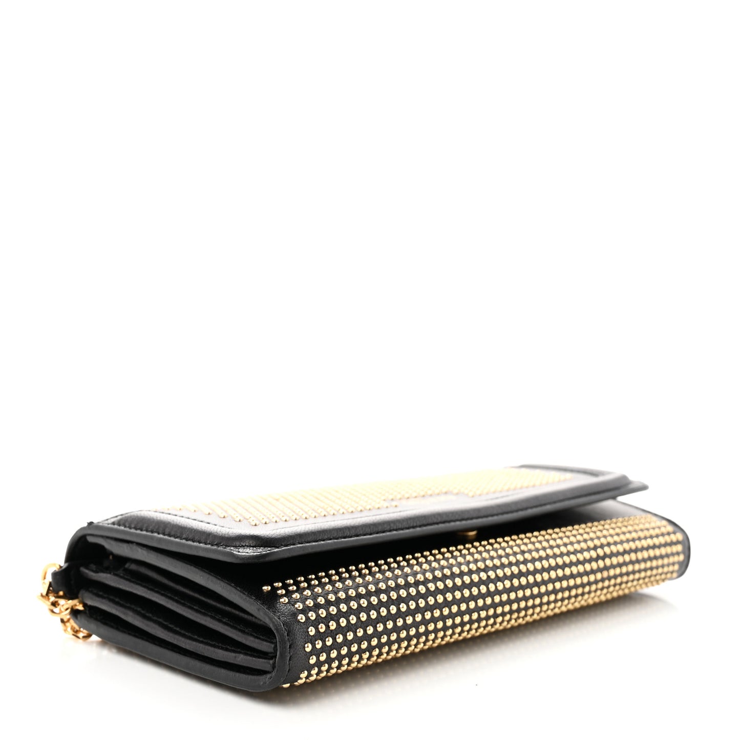 ALEXANDER MCQUEEN Calfskin Studded Wallet on Chain Black