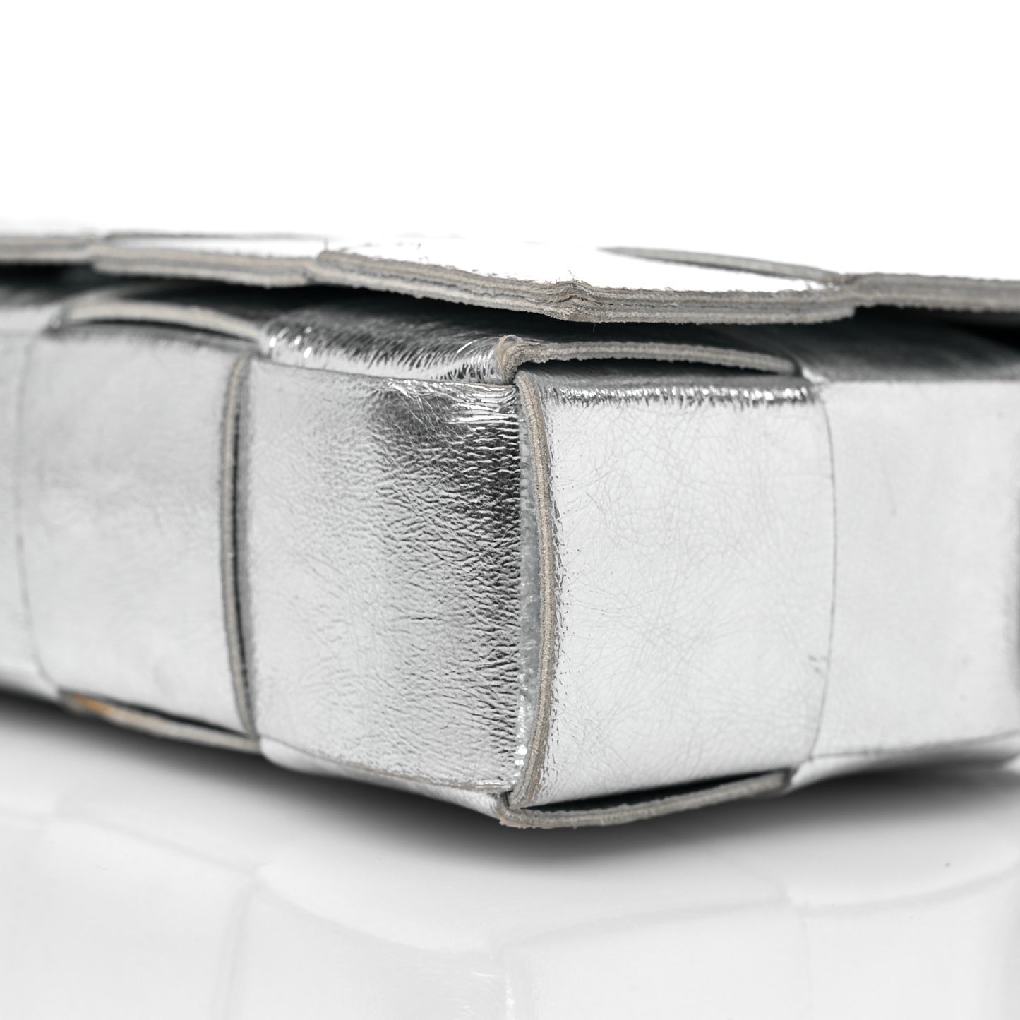 Metallic Lambskin Maxi Intrecciato Cassette Crossbody Bag Silver
