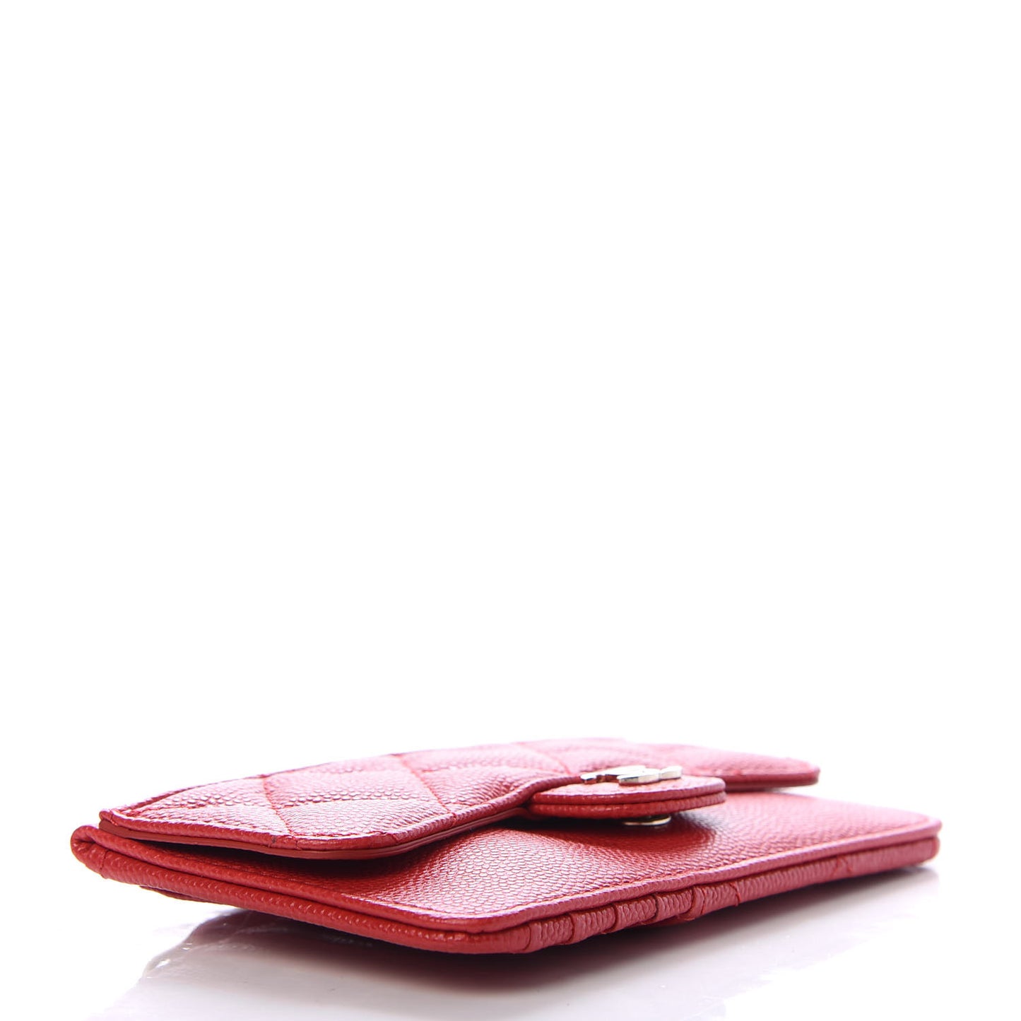 Caviar Quilted Flap Zip Card Holder Red